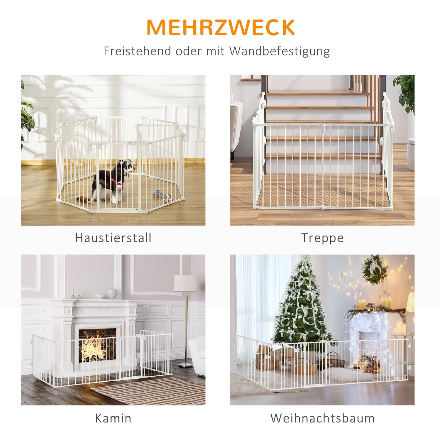 Utomhushundlekhage med dörr – hopfällbar, 8 paneler, vit