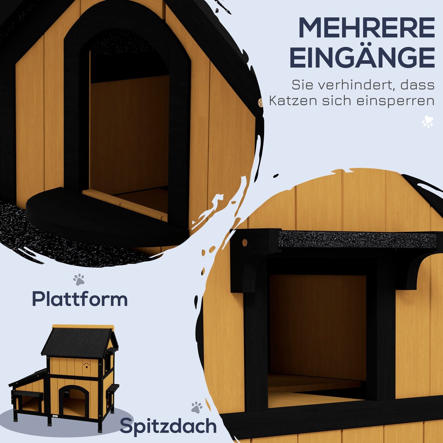 Utomhus katthus i trä, 2-vånings, asfalttak, gul