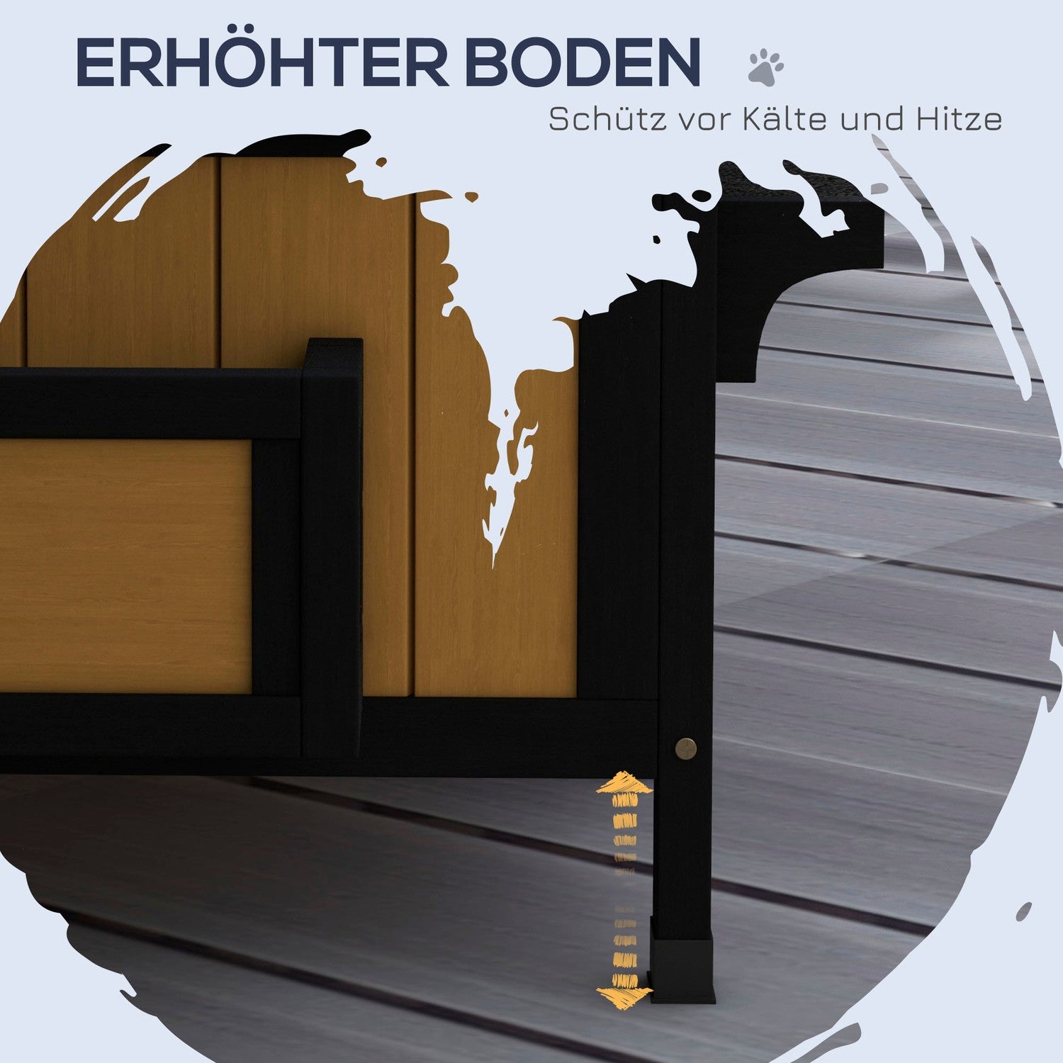 Utomhus katthus i trä, 2-vånings, asfalttak, gul