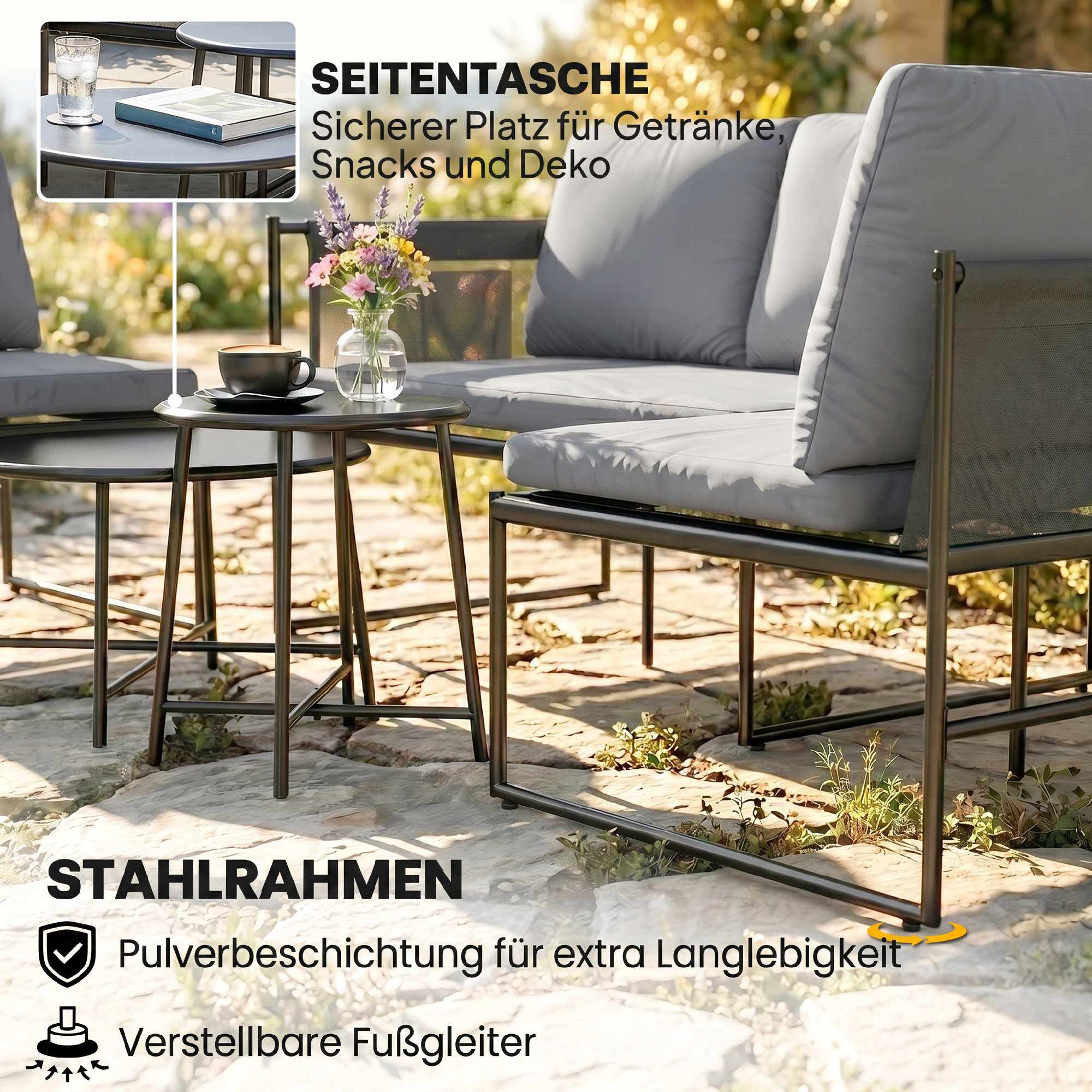 Utomhusloungeset för 4-5 personer med soffa och bord
