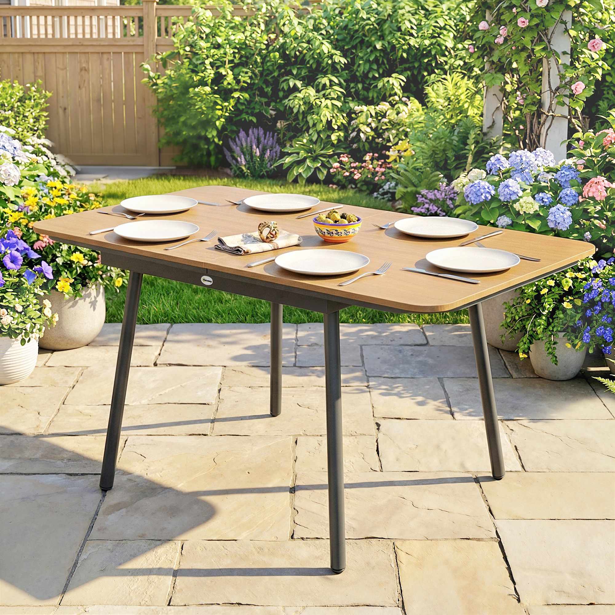 Utomhusmatbord 140x80 cm, 6 platser, teak WPC-skiva