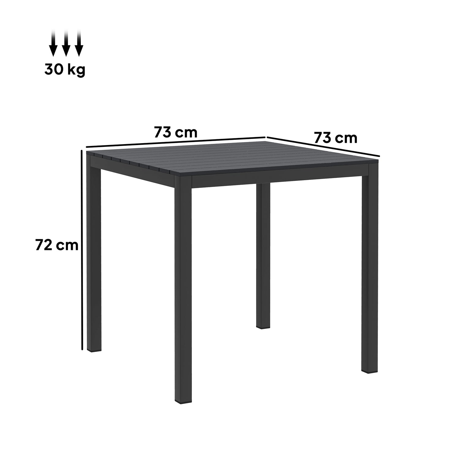 Utomhusmatbord i aluminium, 73x73 cm, Trälook
