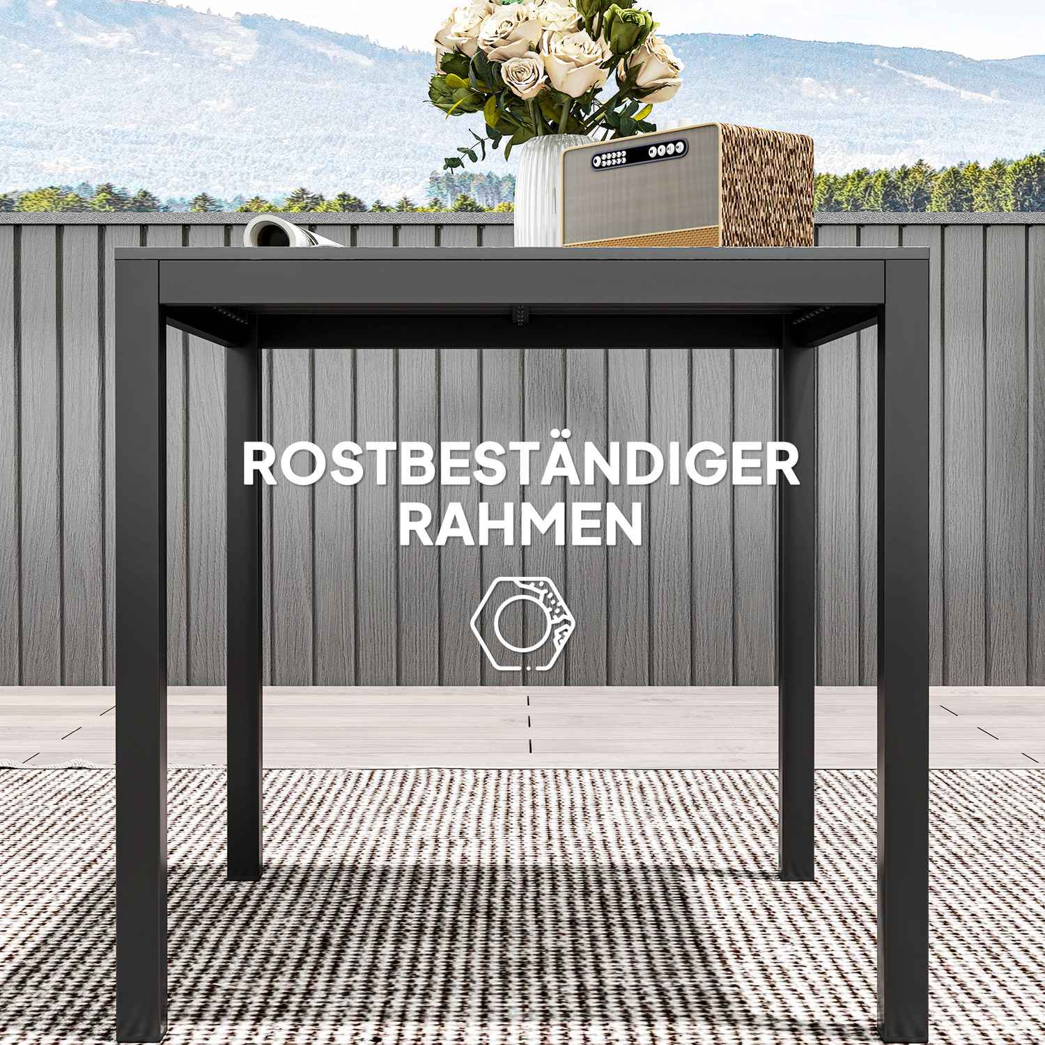 Utomhusmatbord i aluminium, 73x73 cm, Trälook