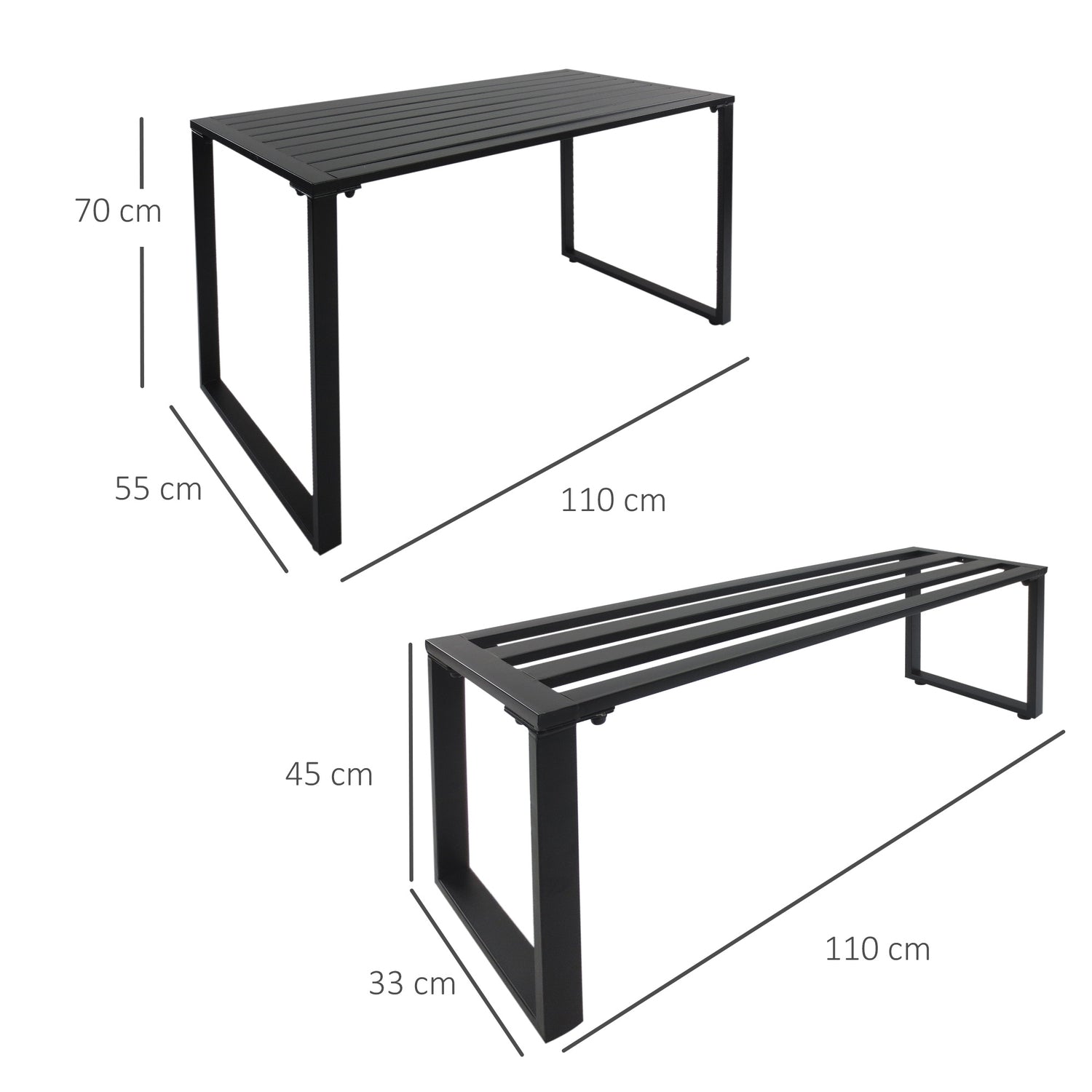 Utomhussittgrupp i metall, 3-delat set, svart finish