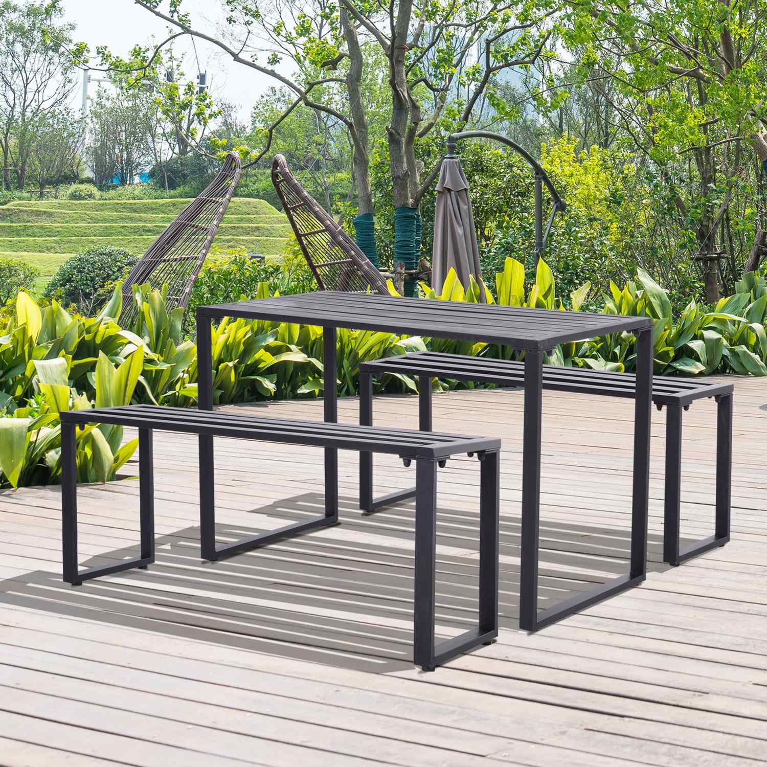 Utomhussittgrupp i metall, 3-delat set, svart finish