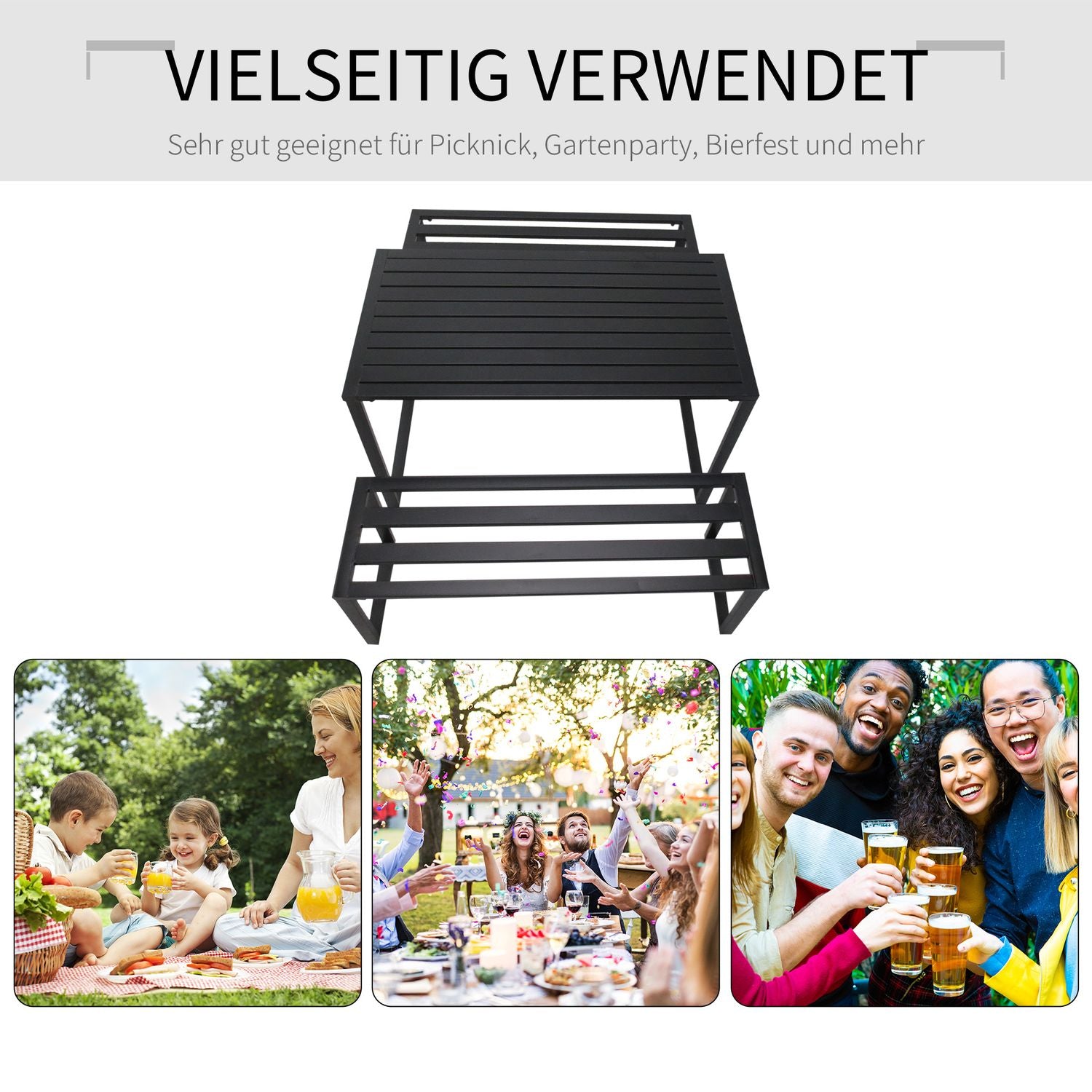 Utomhussittgrupp i metall, 3-delat set, svart finish