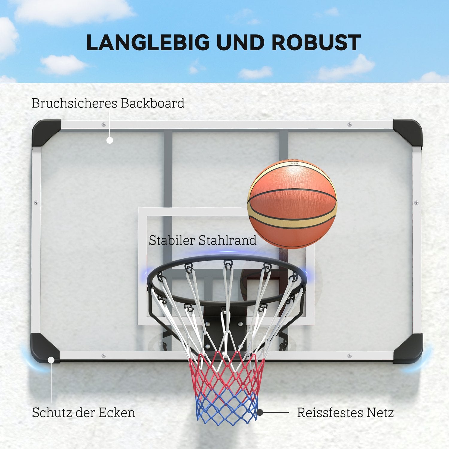 Utomhus väggmonterad basketbåge med ståltavla