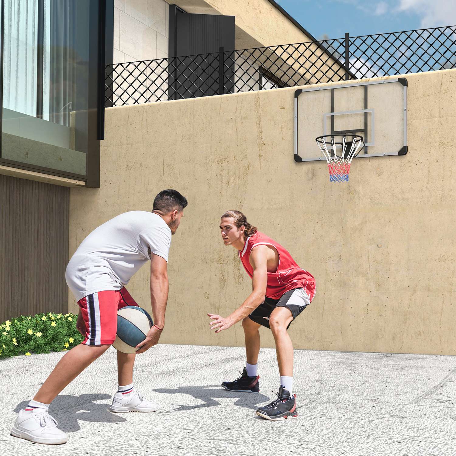 Utomhus väggmonterad basketbåge med ståltavla
