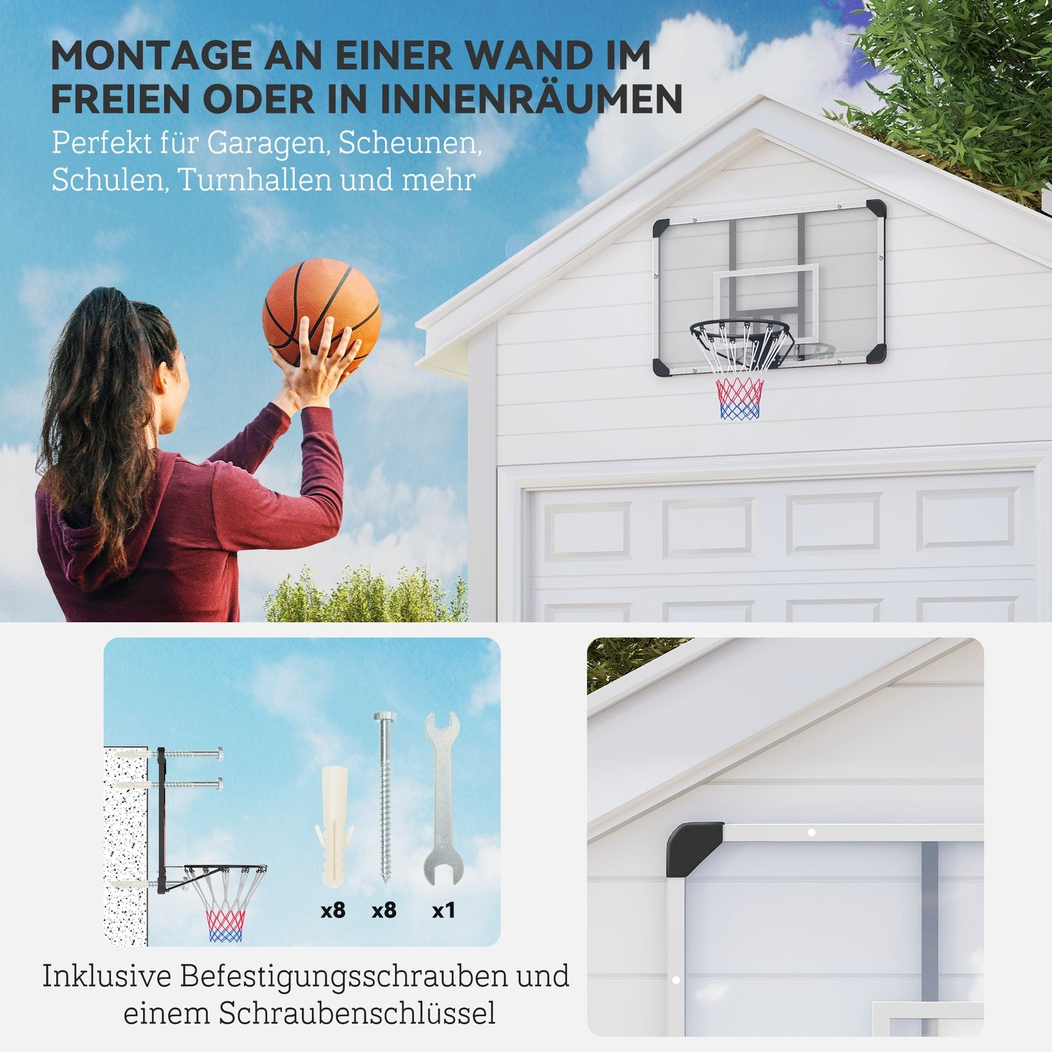 Utomhus väggmonterad basketbåge med ståltavla
