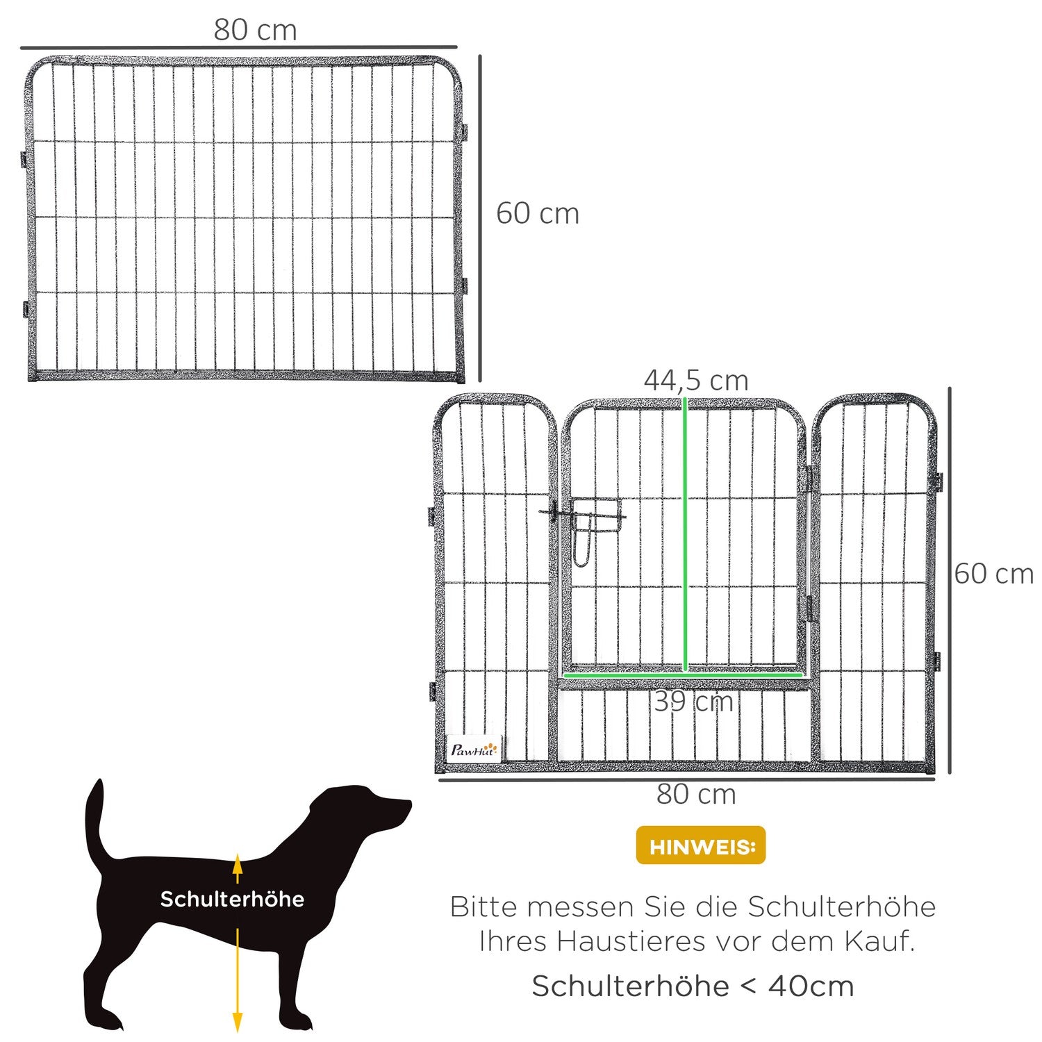 Utomhusvalplekhage, stål, 16 segment, 2 dörrar, 60 cm hög