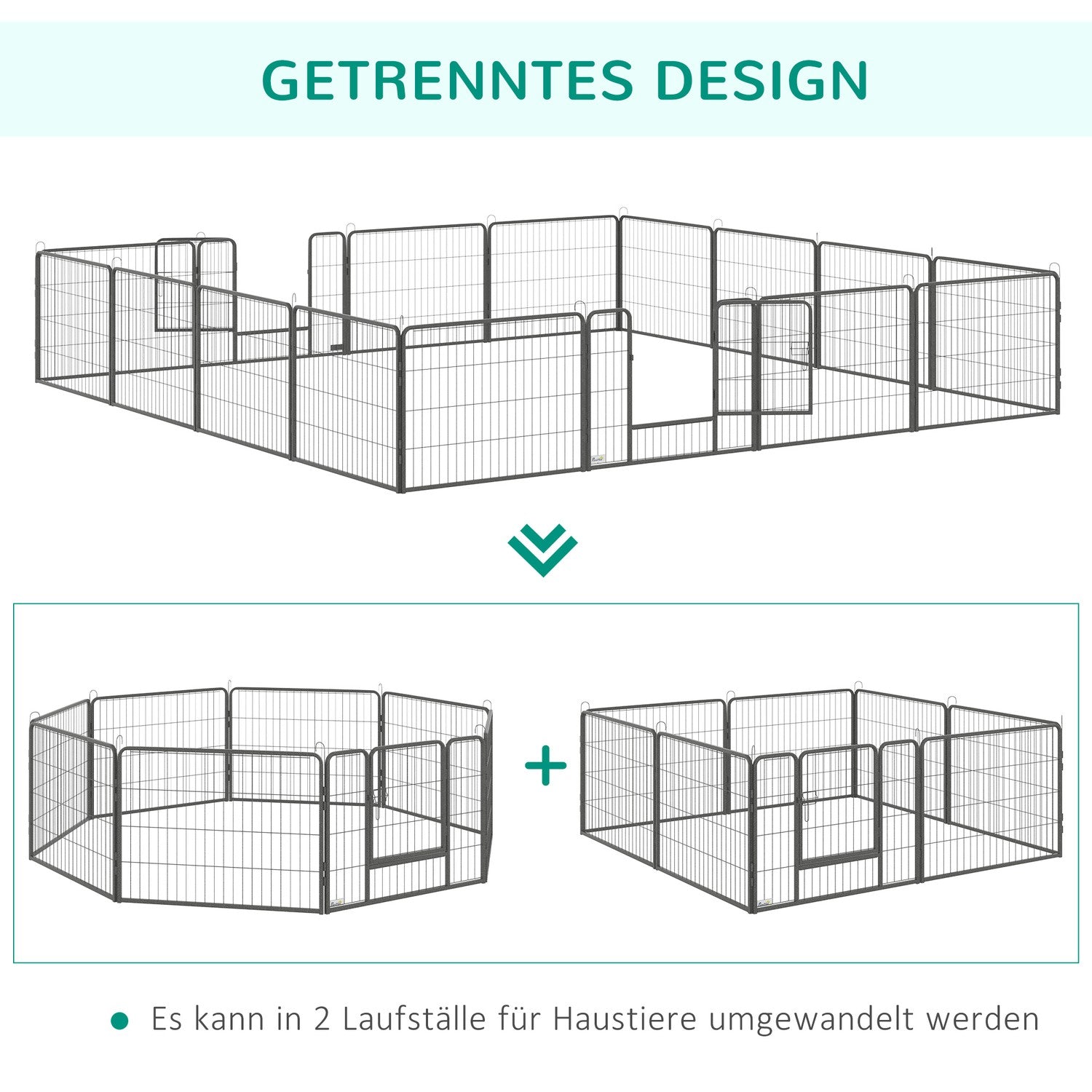 Utomhusvalplekhage, stål, 16 segment, 2 dörrar, 60 cm hög