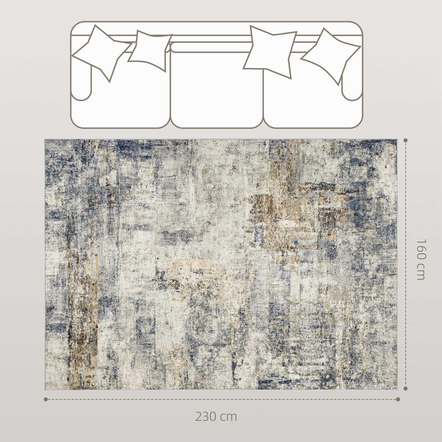 Vardagsrumsmatta, Polyester, Modern Art Mönster, Tvättbar, Grå