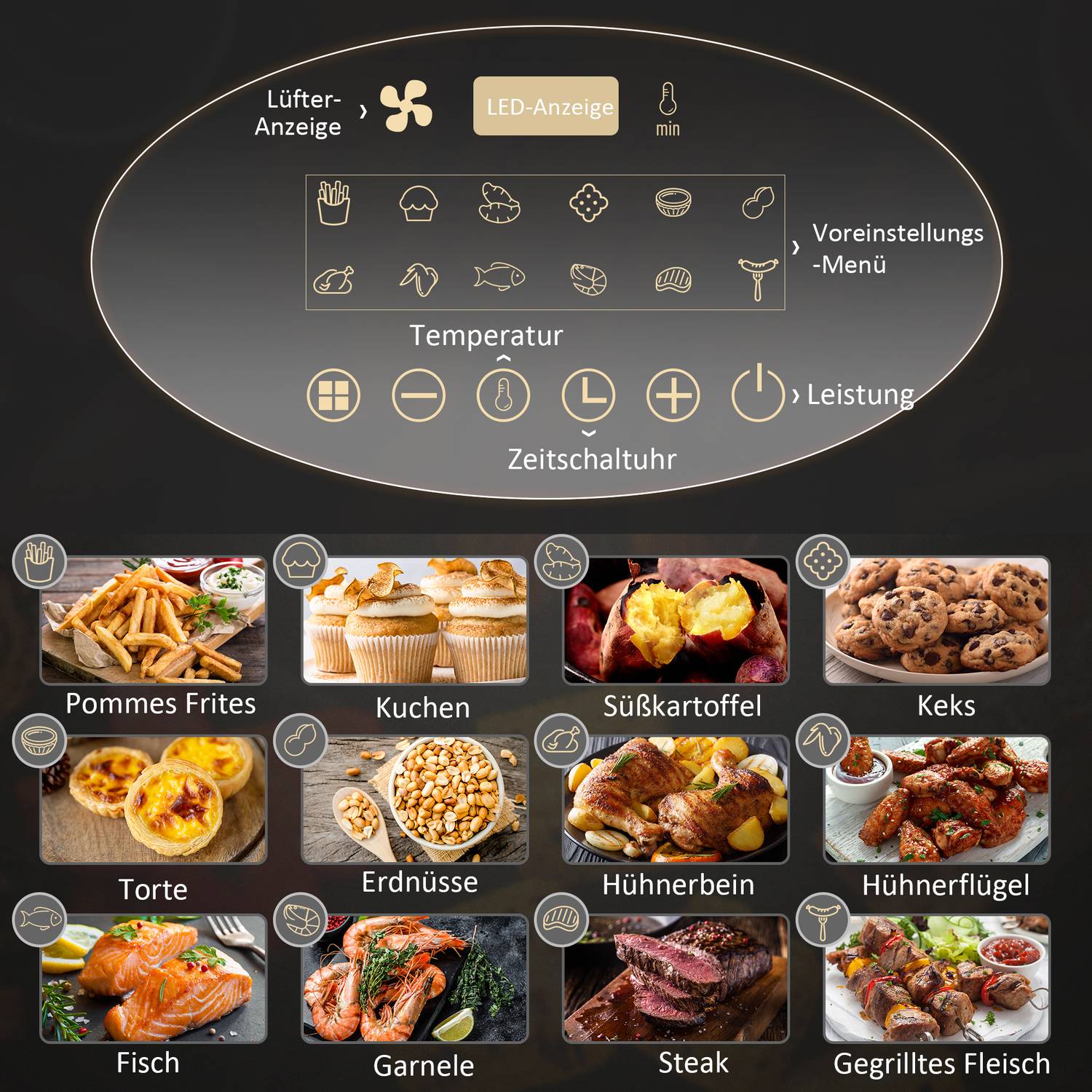 4L Air Fryer, 12 program, LED-skärm, non-stick korg