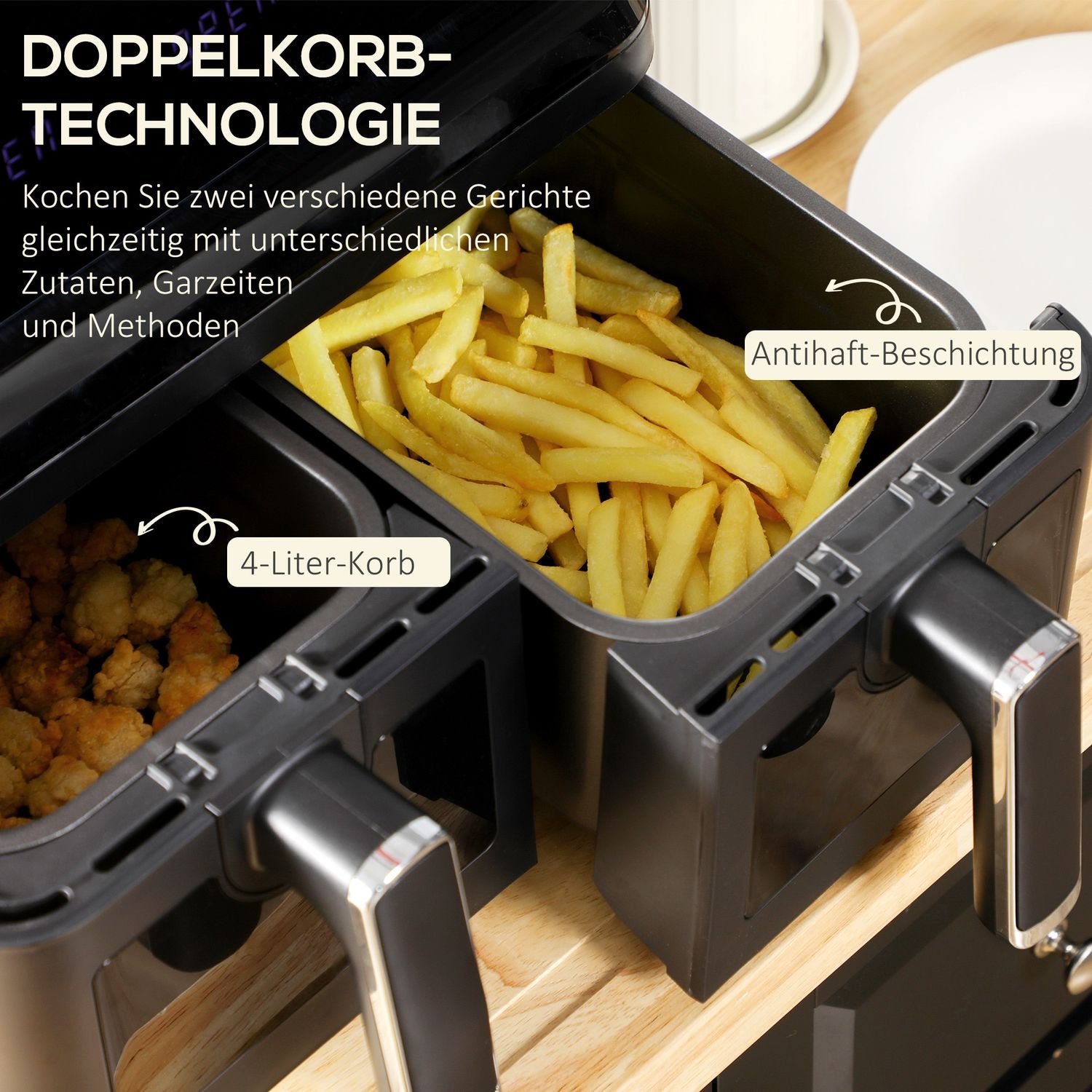 8L Air Fryer, Dual Chamber, No Oil, 2500W, Svart
