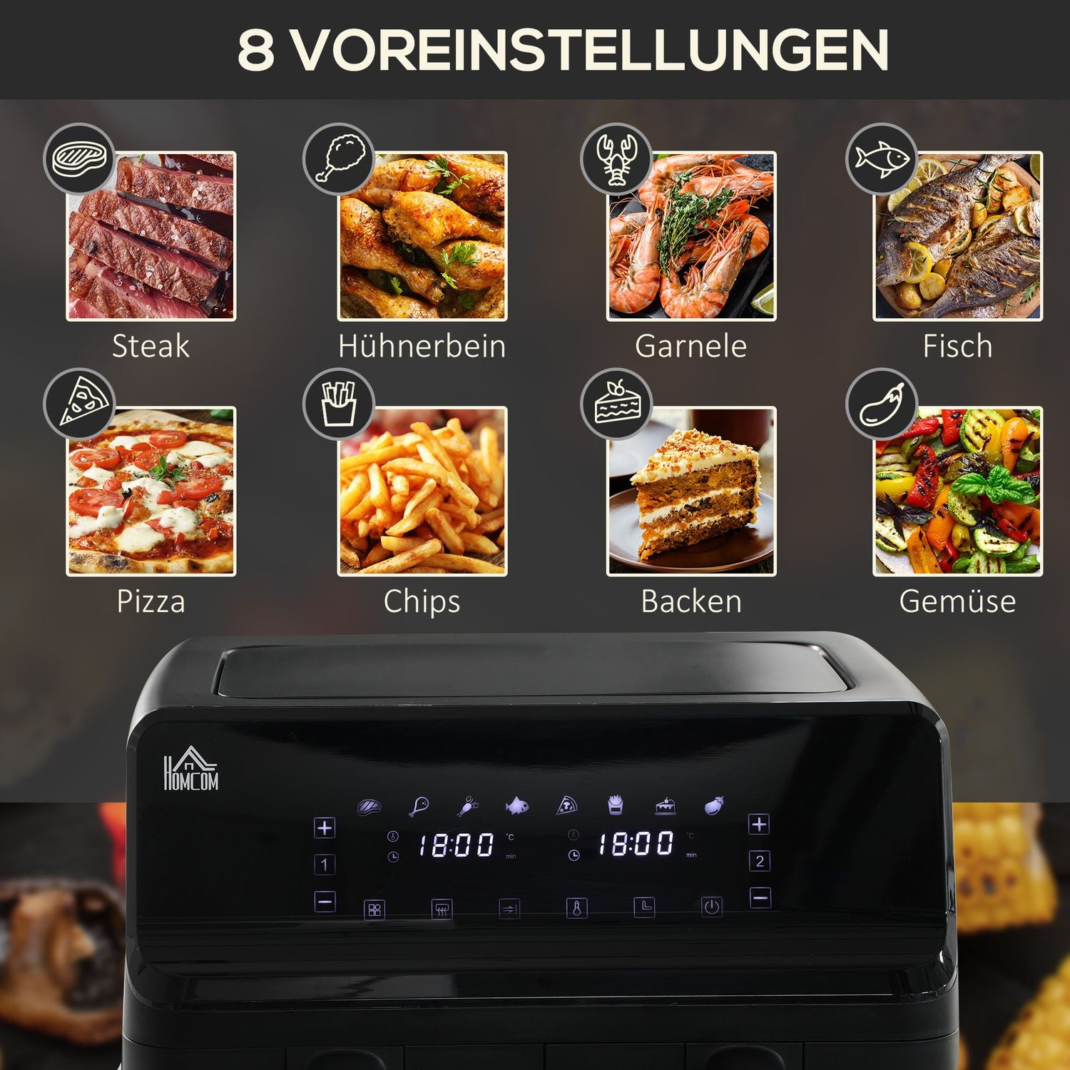 8L Air Fryer, Dual Chamber, No Oil, 2500W, Svart
