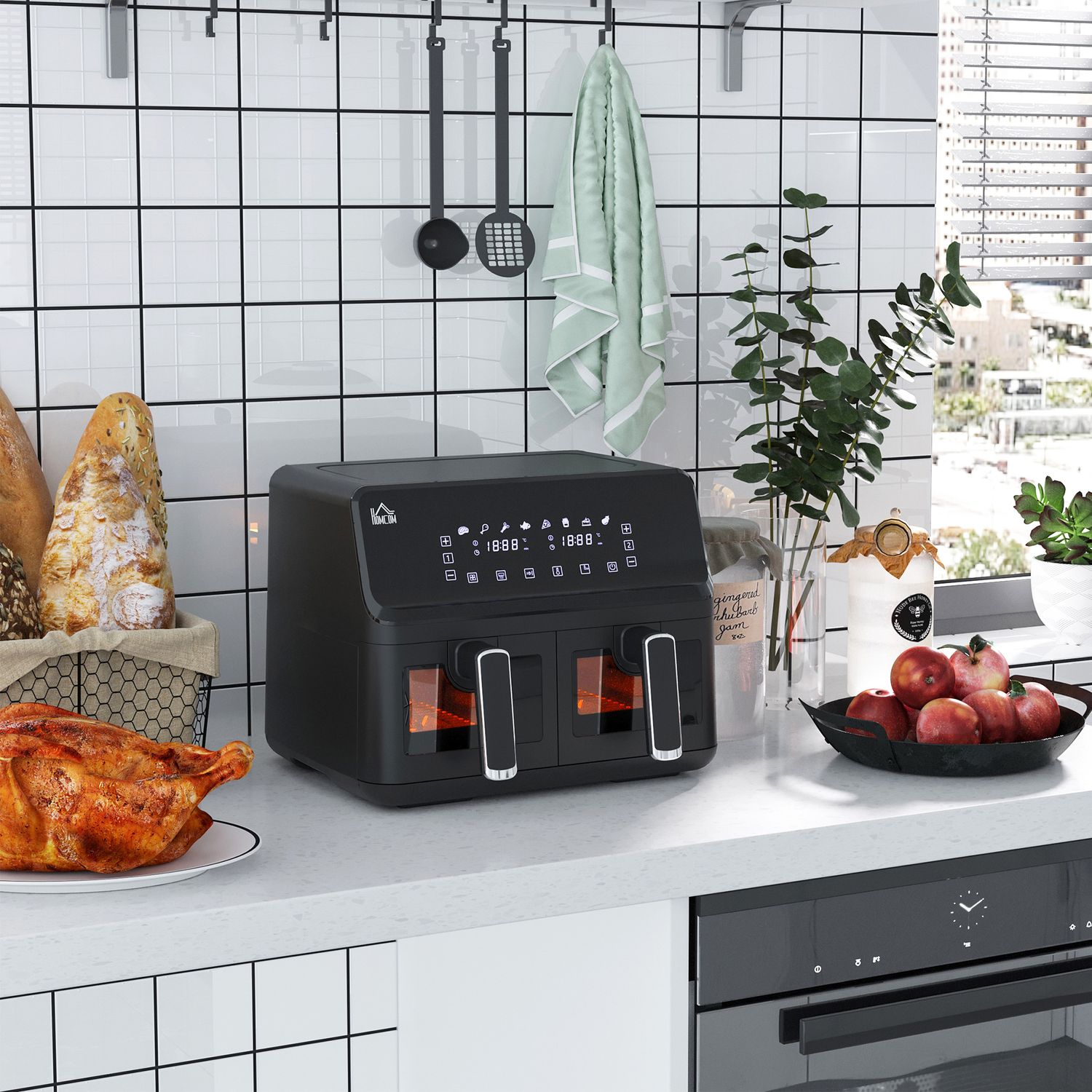 8L Air Fryer, Dual Chamber, No Oil, 2500W, Svart