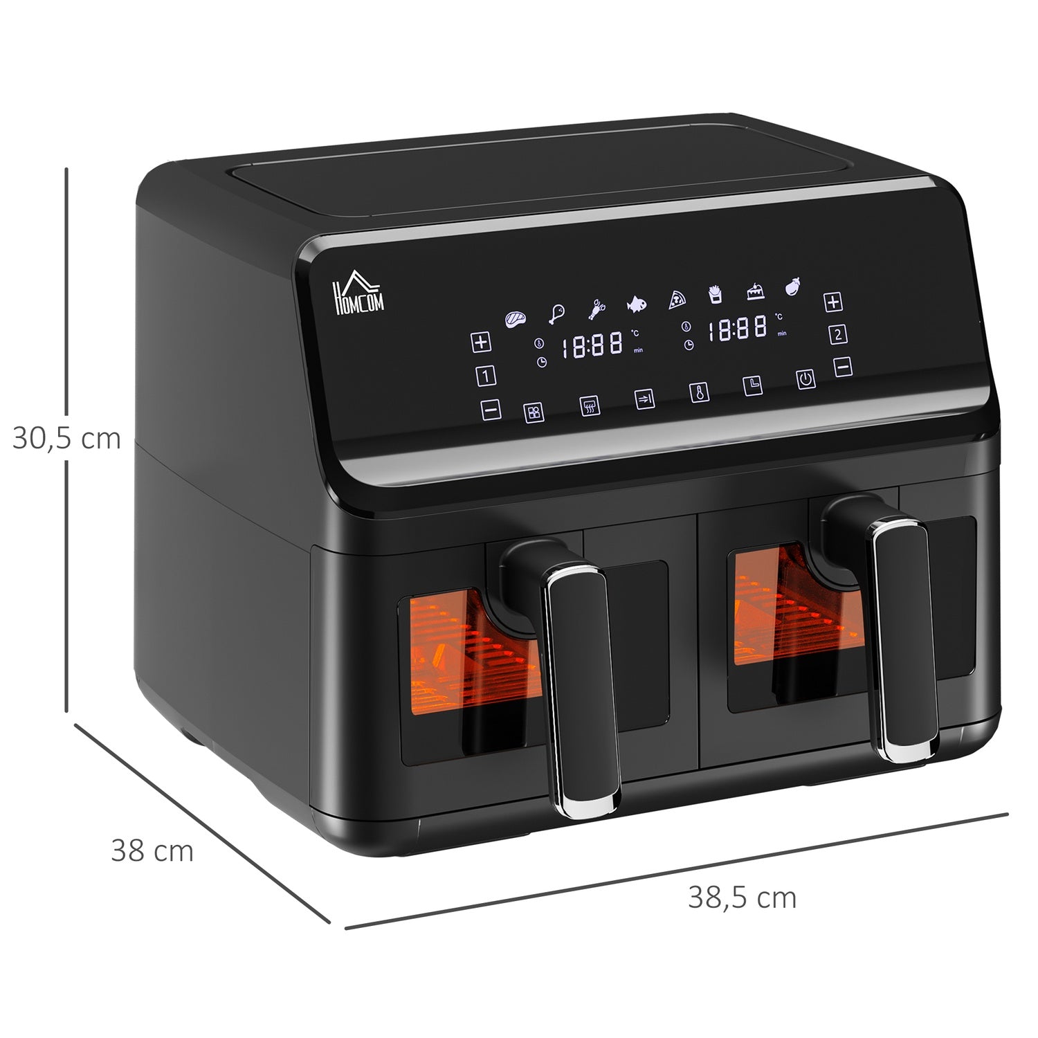 8L Air Fryer, Dual Chamber, No Oil, 2500W, Svart