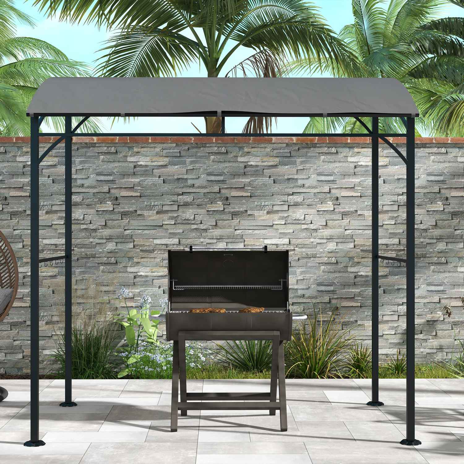 Vattenavvisande grillpaviljong, böjt tak, 215x150x220 cm, mörkgrå