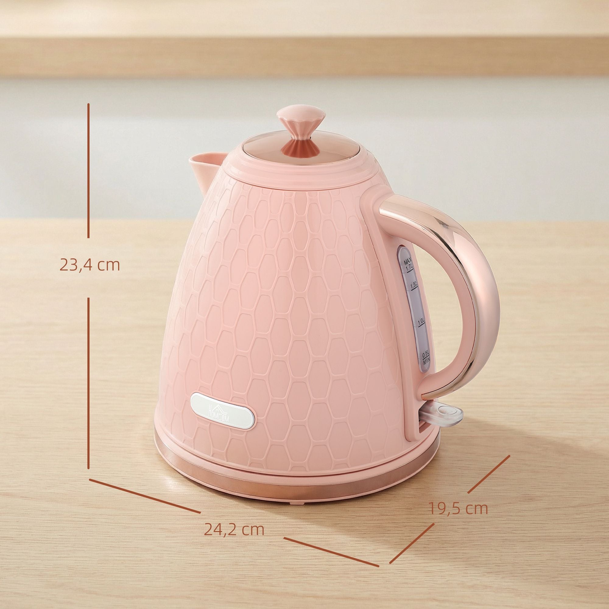 Vattenkokare 1,7 l, snabbkokning, 2200 W, sladdlös, rosa