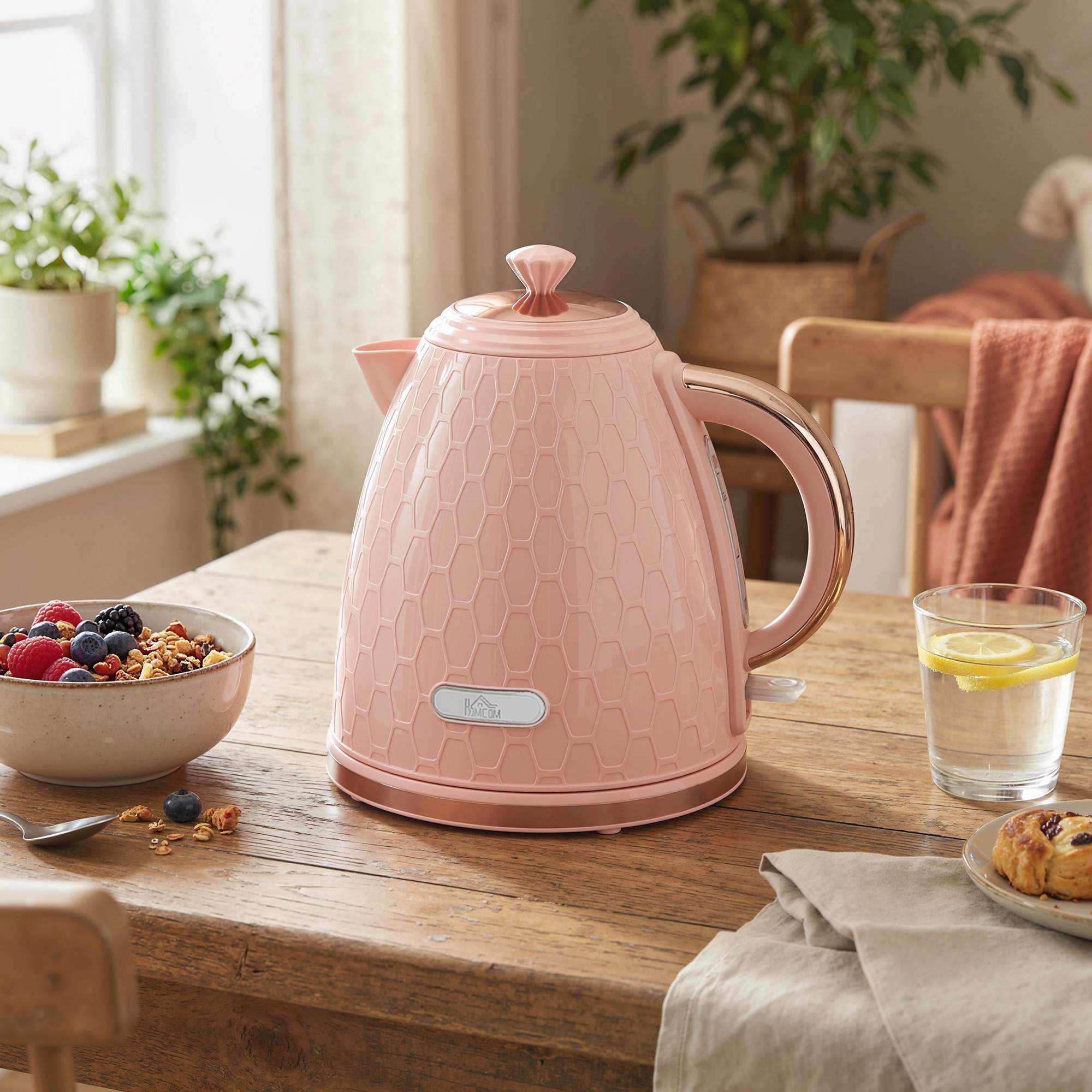Vattenkokare 1,7 l, snabbkokning, 2200 W, sladdlös, rosa