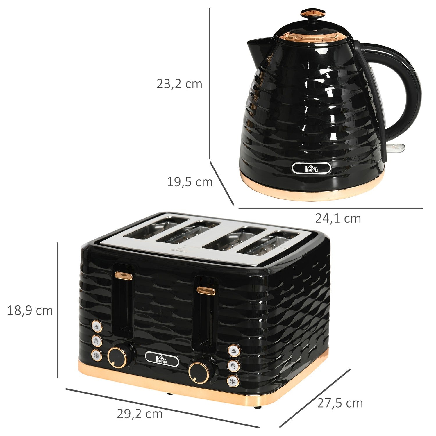 Vattenkokare och brödrost frukostset, 1,7L, 4 skivor, svart