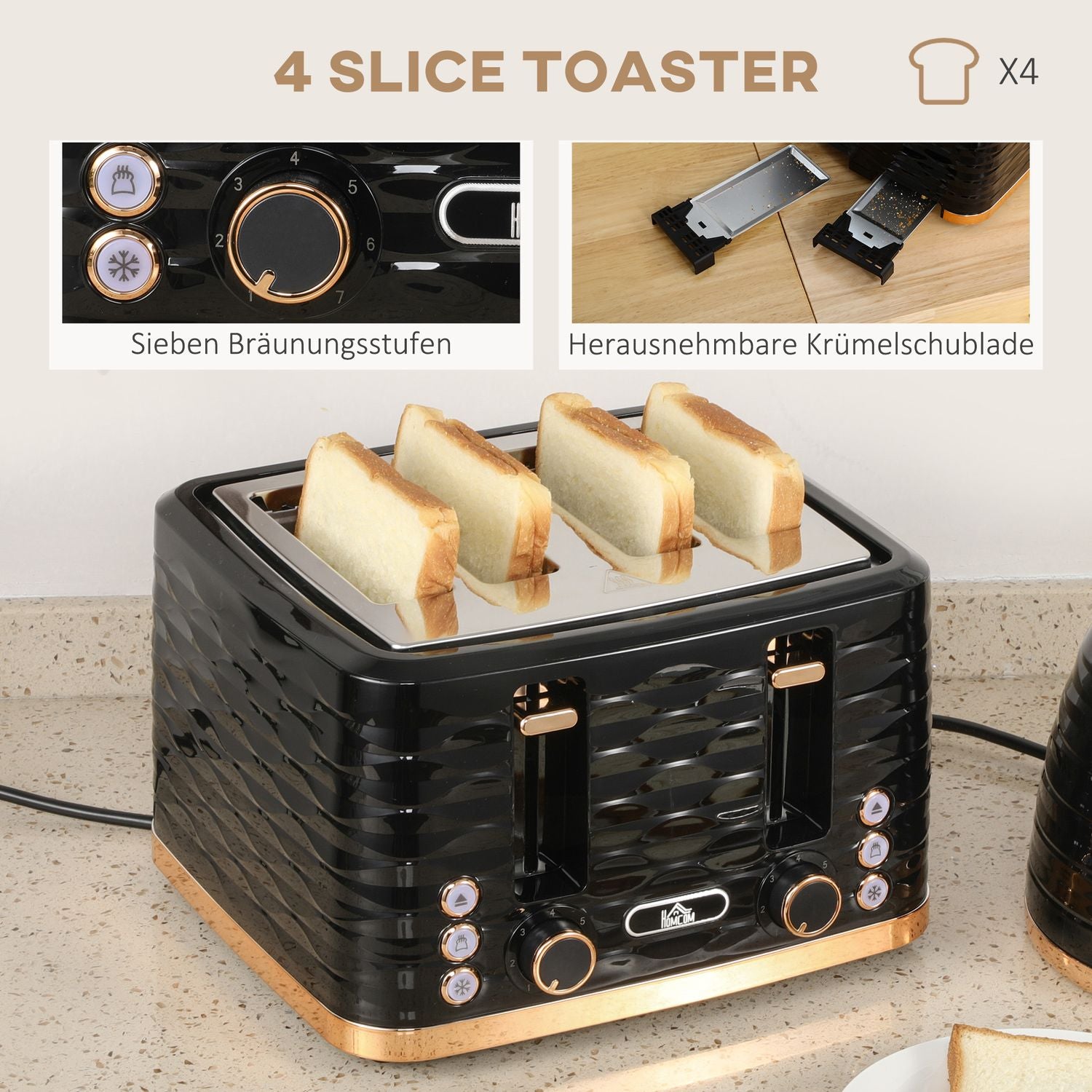 Vattenkokare och brödrost frukostset, 1,7L, 4 skivor, svart