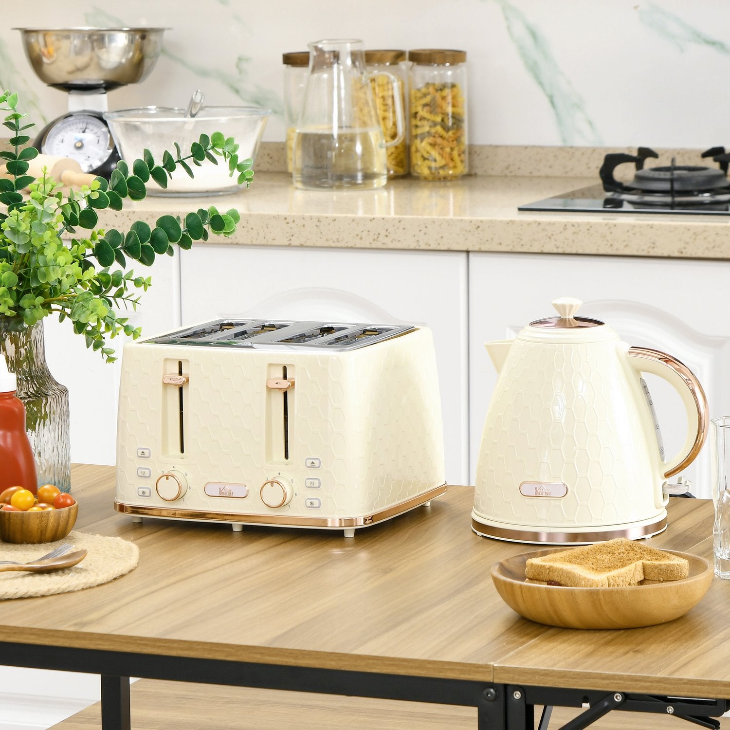 Set med vattenkokare och brödrost – 1,7 l, 4 skivor, 7 bryningsnivåer