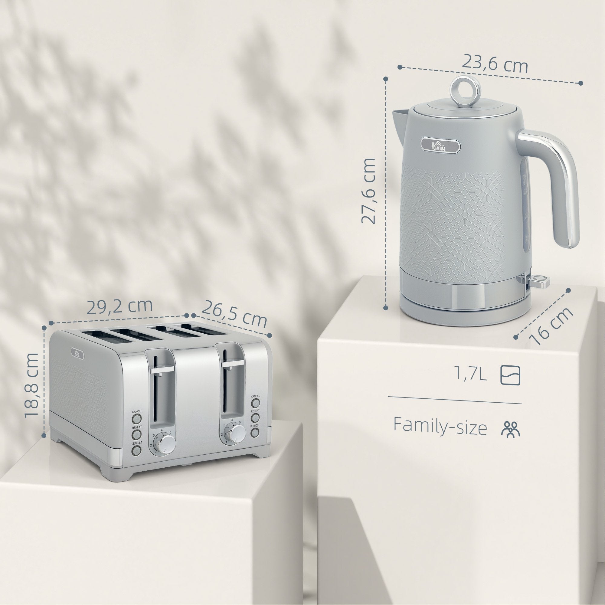 Vattenkokare och brödrostset, 1,7 l 2200 W snabbkokning, brödrost för 4 skivor