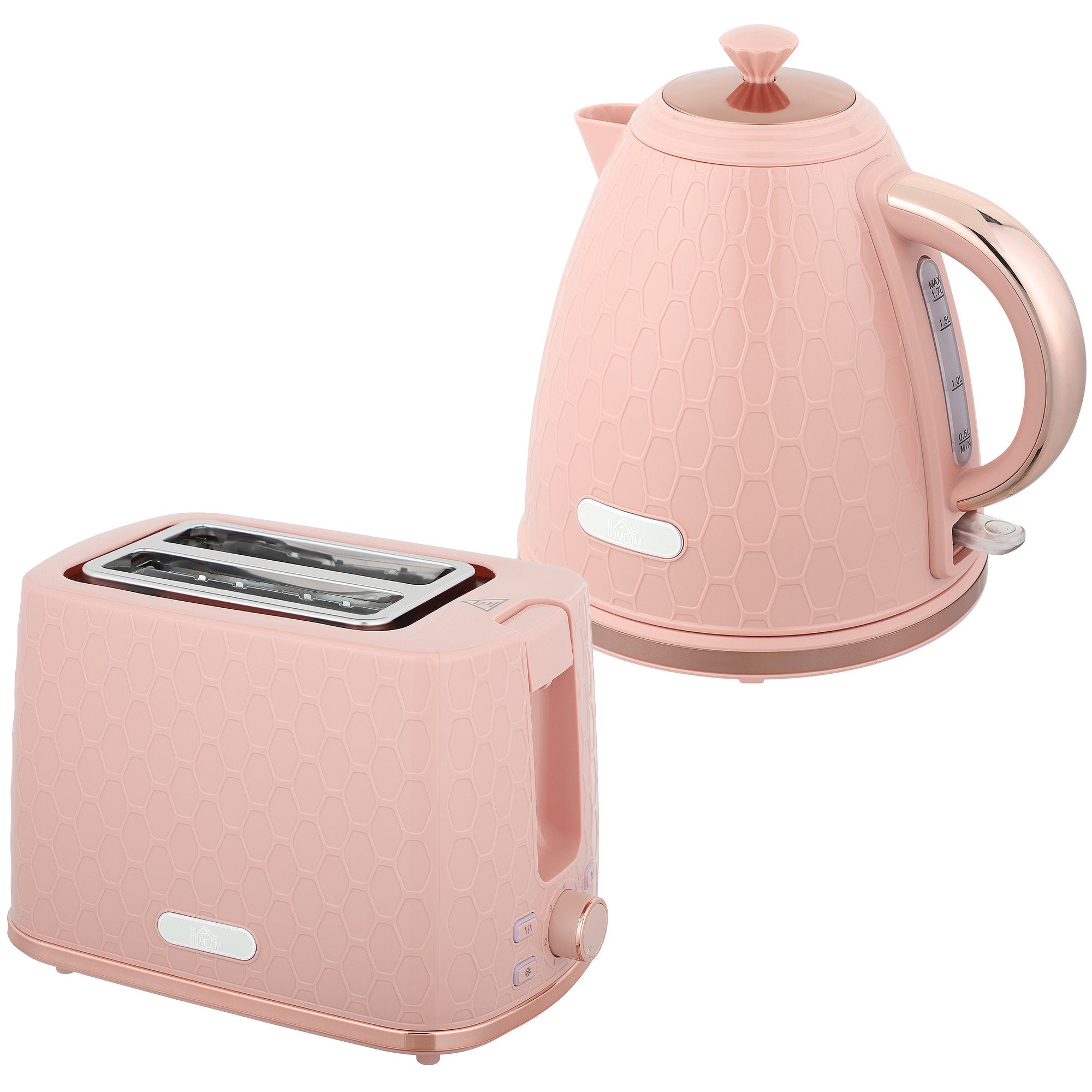 Vattenkokare och brödrostset, 1,7 l snabbkokning, 2 skivor, rosa