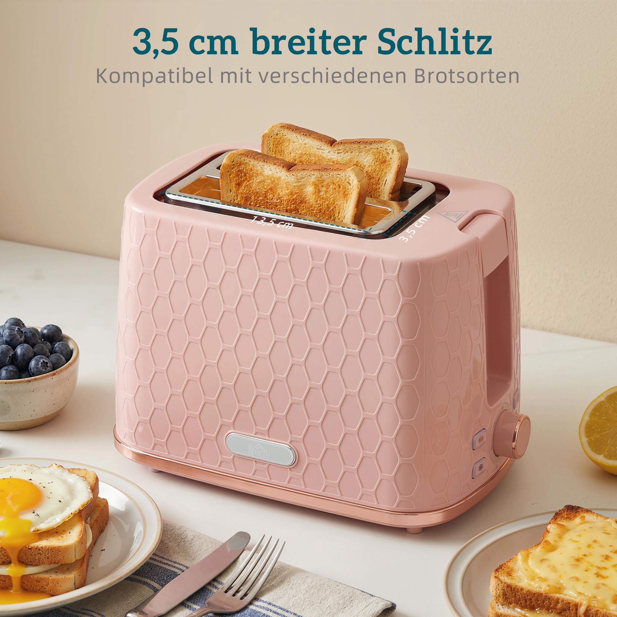 Vattenkokare och brödrostset, 1,7 l snabbkokning, 2 skivor, rosa