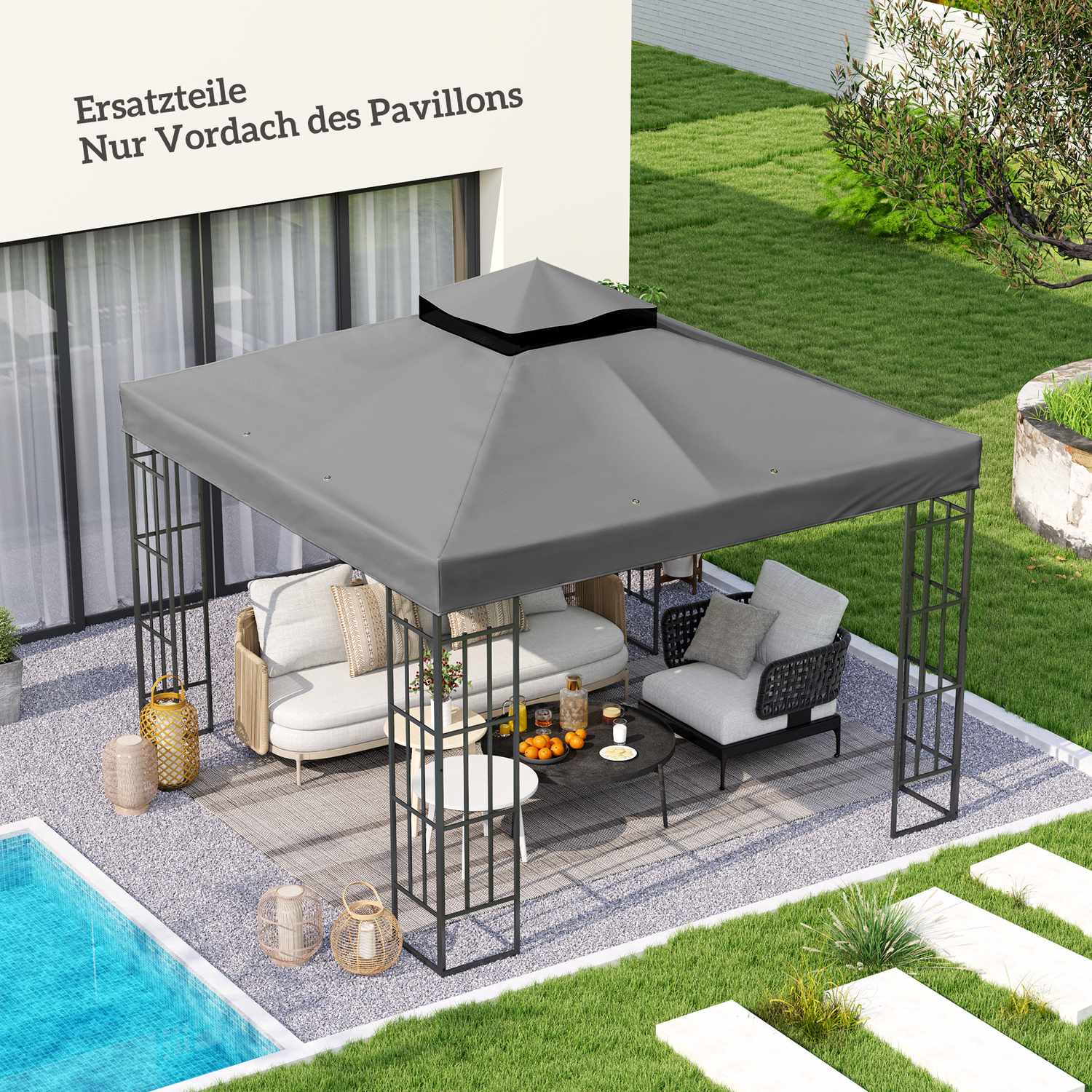 Vattentät 3x3m Gazebo takbyte - Oxford-tyg, mörkgrå