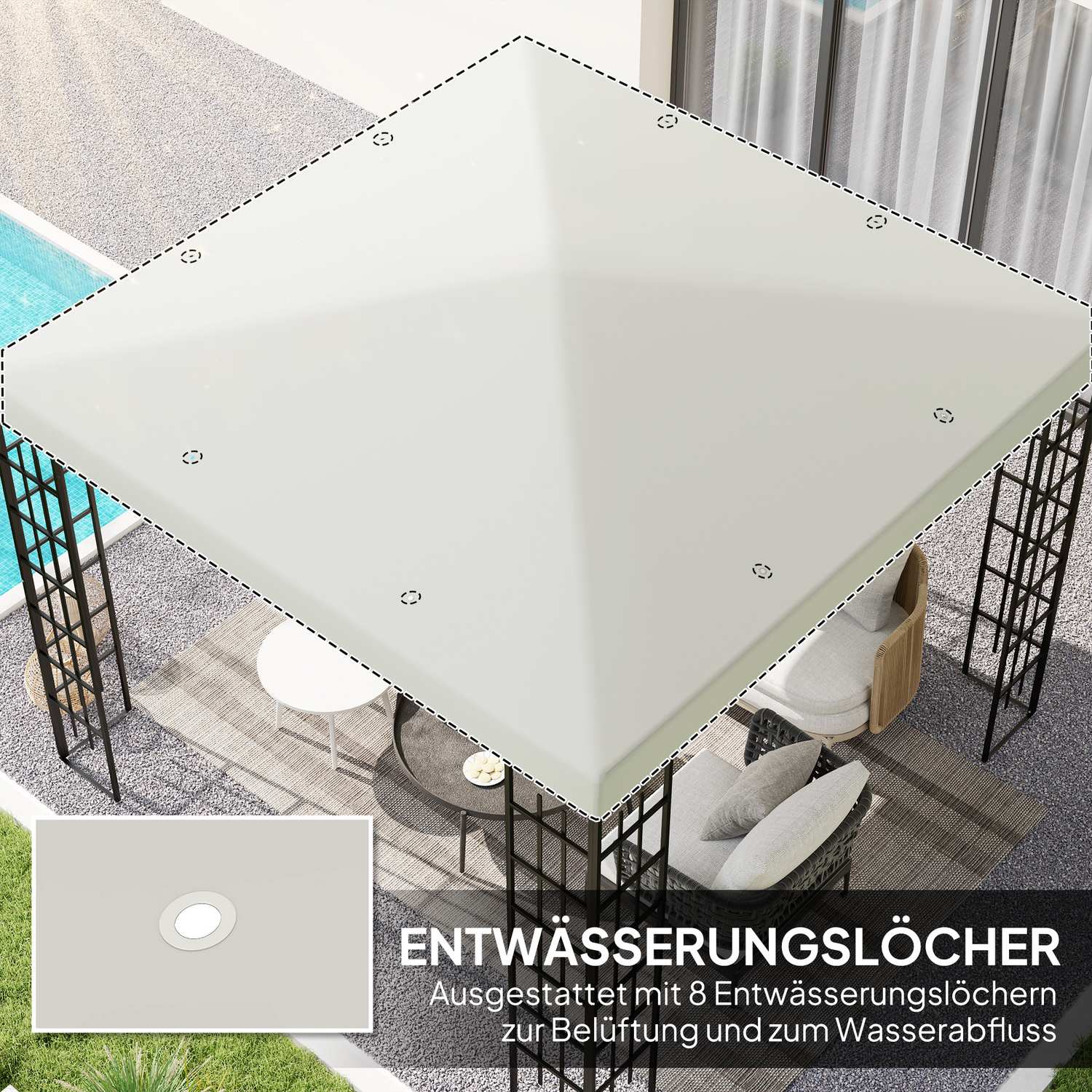 Vattentät 3x3m Gazebo takskydd, Oxford-tyg, ljusgrå