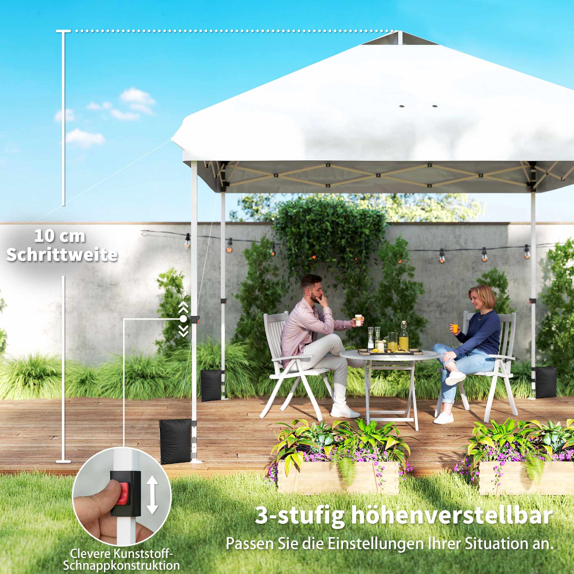 Vattentät 3x3m hopfällbar paviljong, UV 50+ med sandsäckar