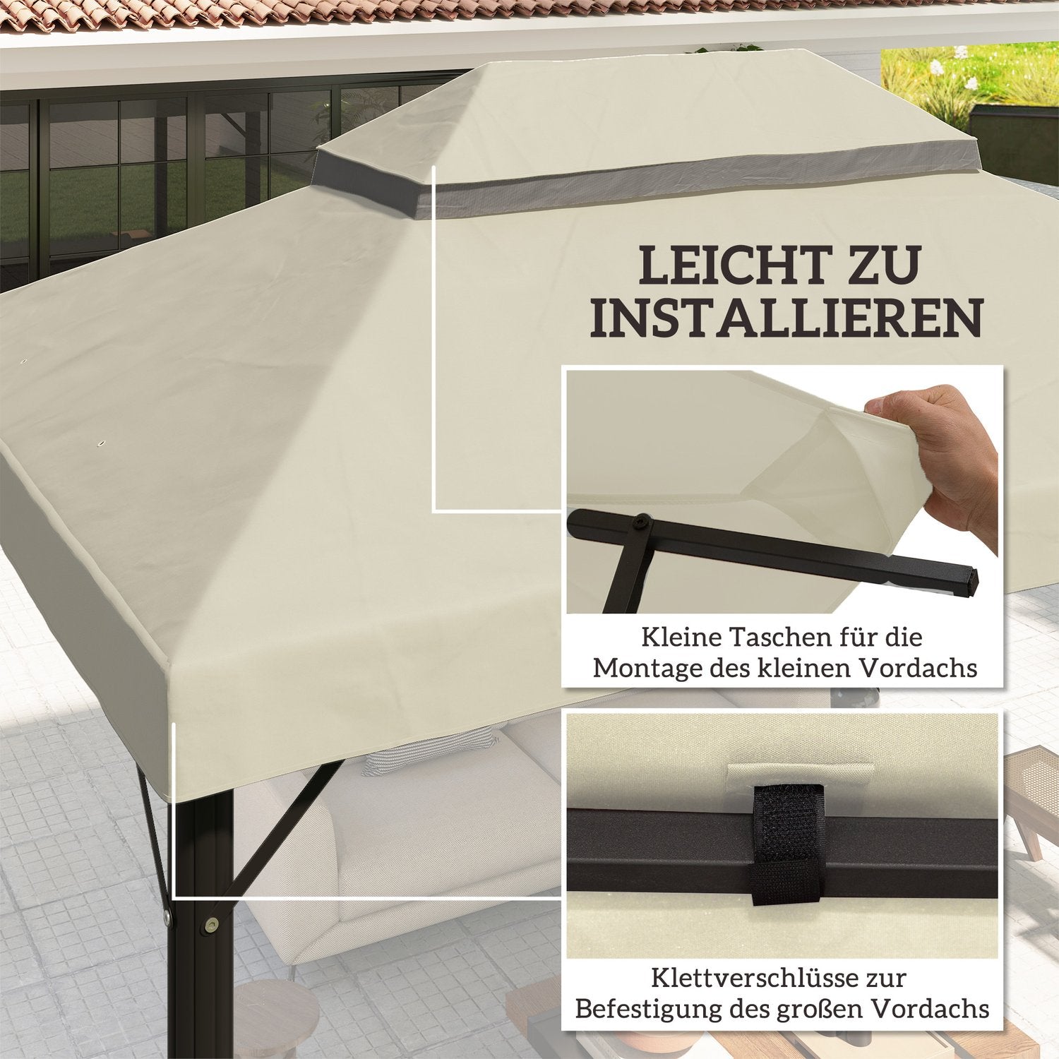 Vattentät Garden Gazebo Takbyte 3 x 4 m, Krämvit