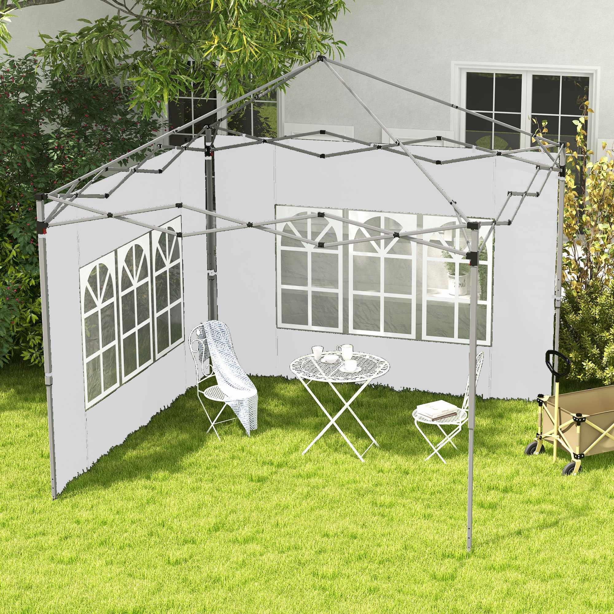 Vattentäta sidoväggar till paviljongen med fönster, 3x3/3x4 m, vita