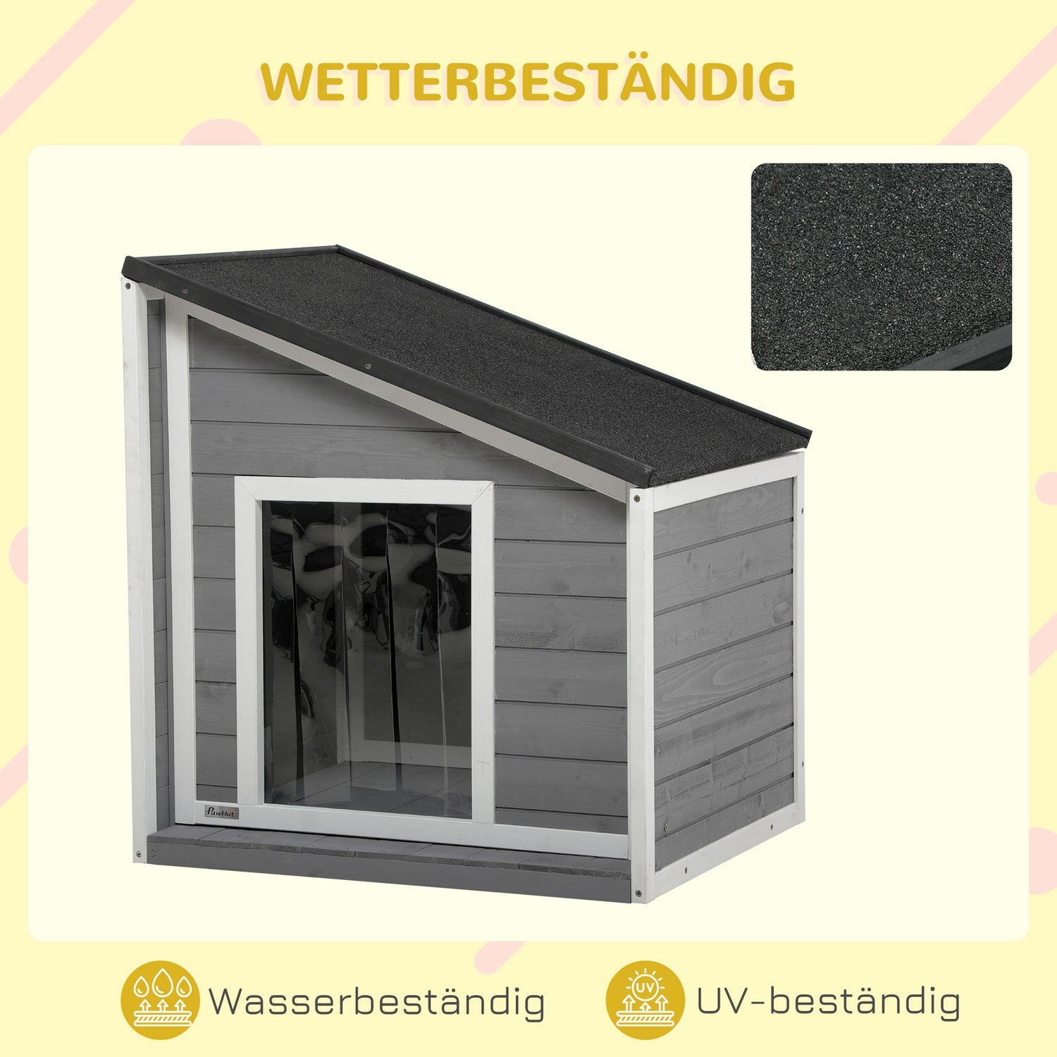 Väderbeständig Gran Wood Hundhus med asfalttak, 77 cm