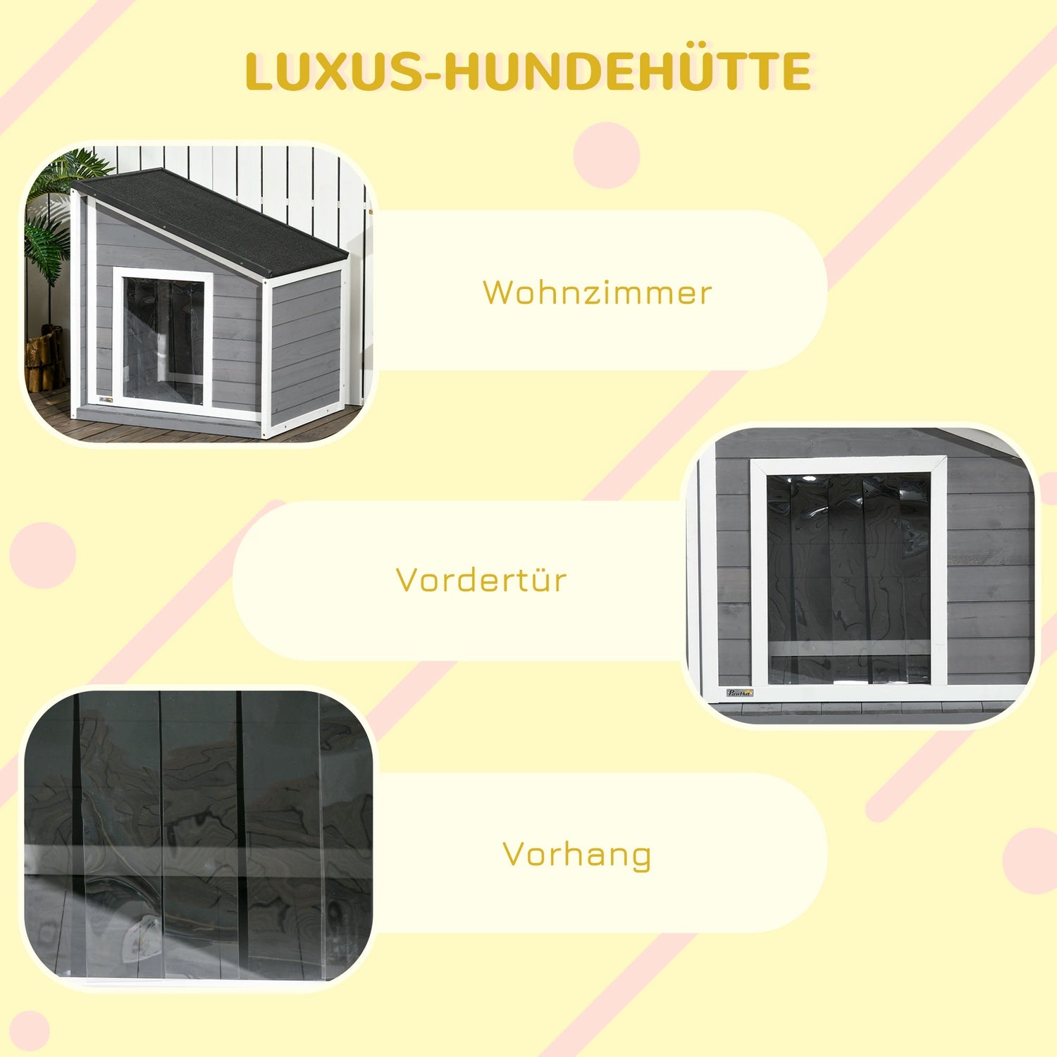 Väderbeständig Gran Wood Hundhus med asfalttak, 77 cm