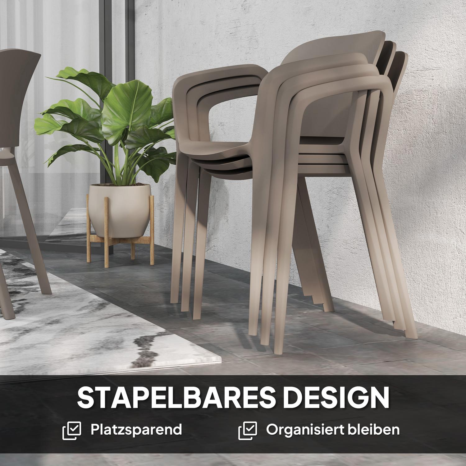 Väderbeständiga uteplatsstolar i grå plast, stapelbar set om 4