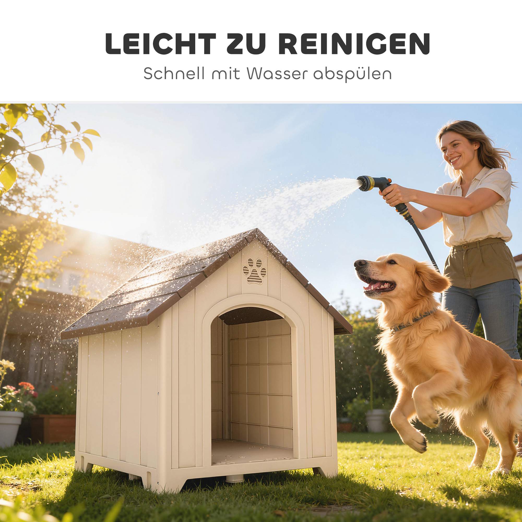 Väderbeständig hundkoja 88 x 79 x 89 cm, upphöjt golv