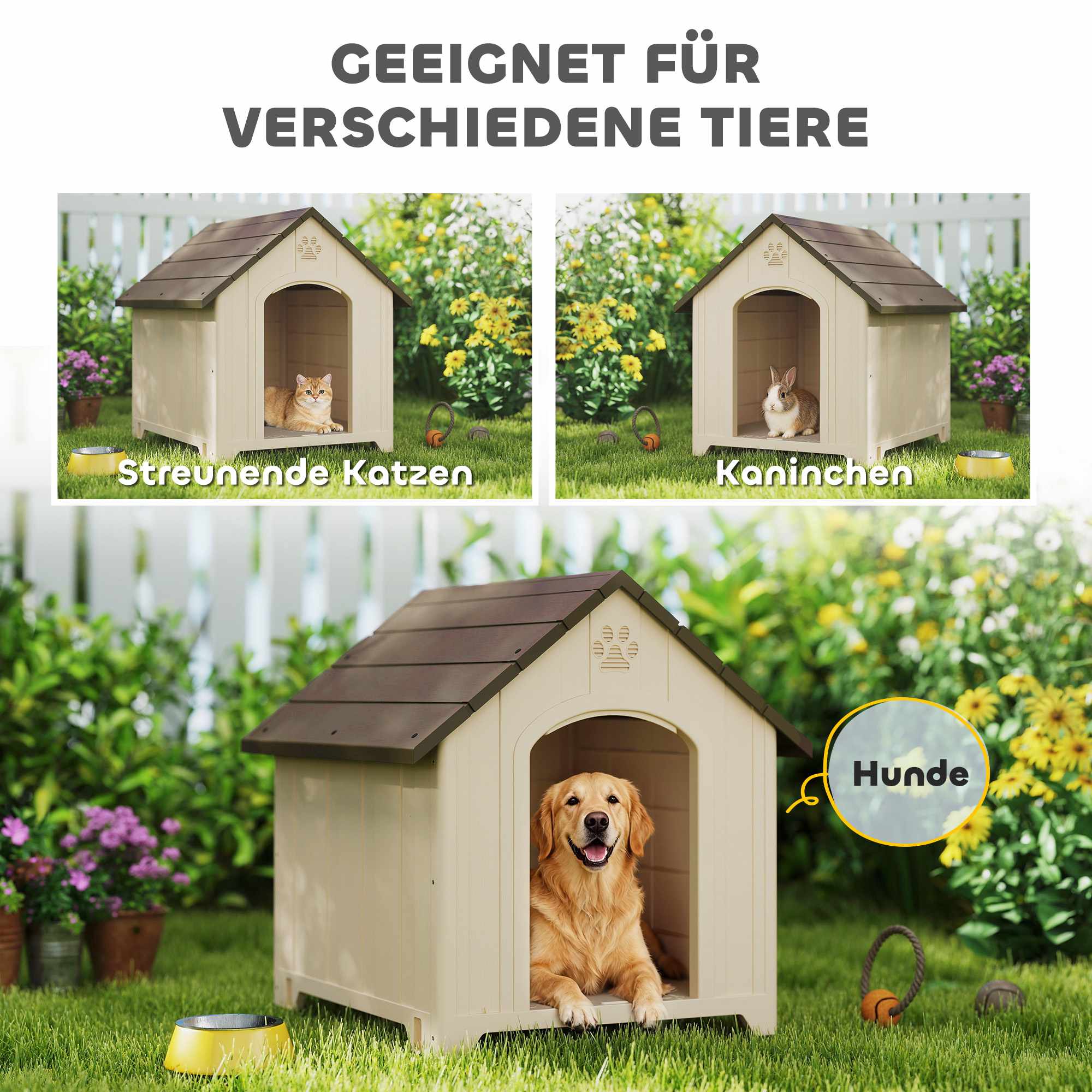 Väderbeständig hundkoja 88 x 79 x 89 cm, upphöjt golv