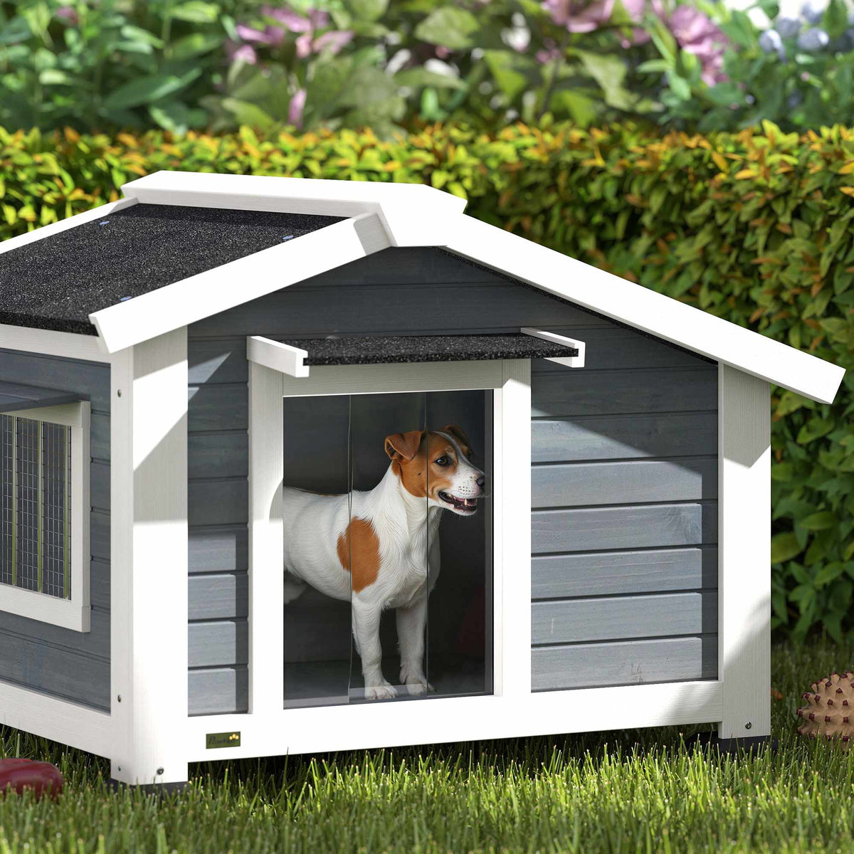 Værbestandig hundehus i tre med avtakbart gulv, grått