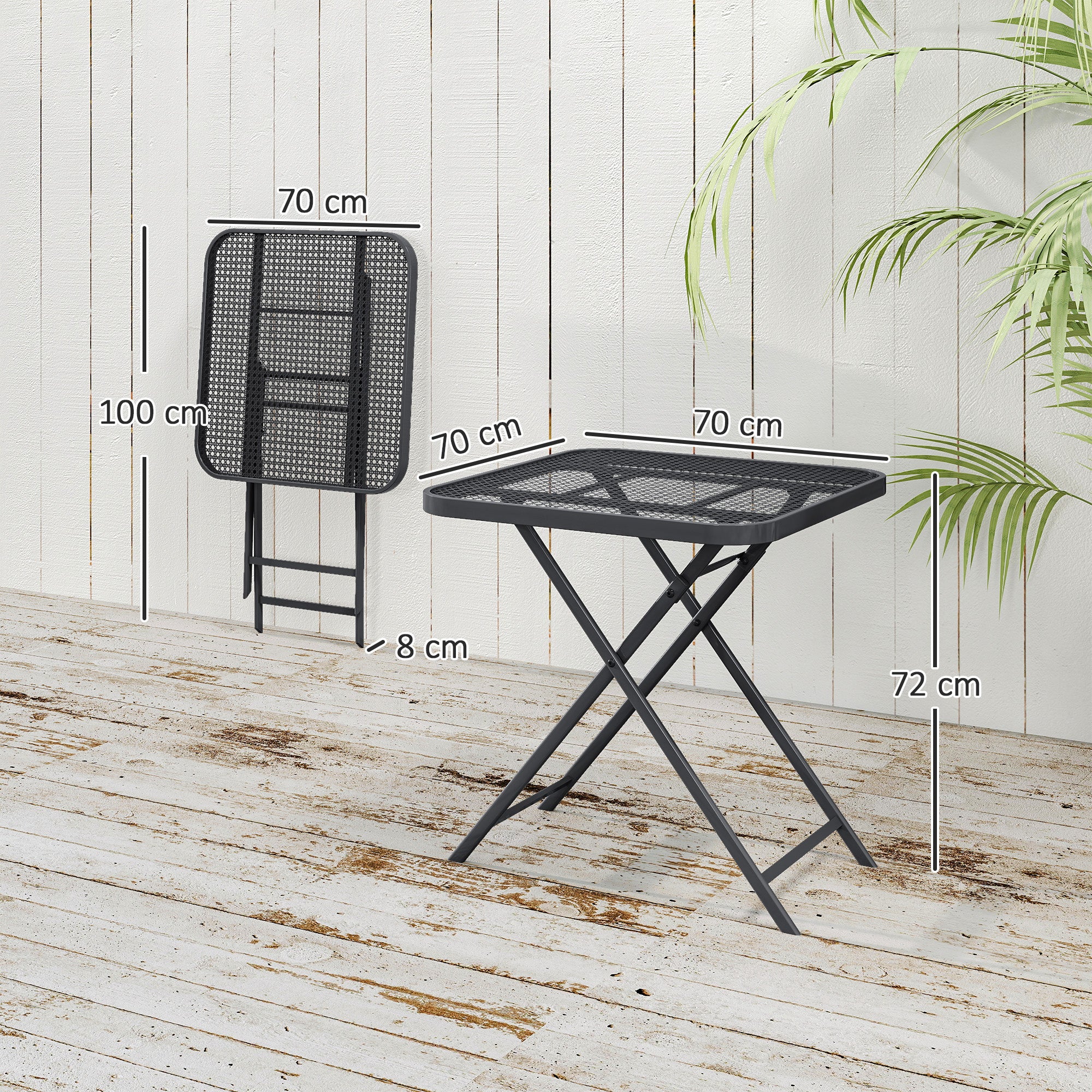 Väderbeständigt fällbart stålbord – 70 x 70 cm, Svart