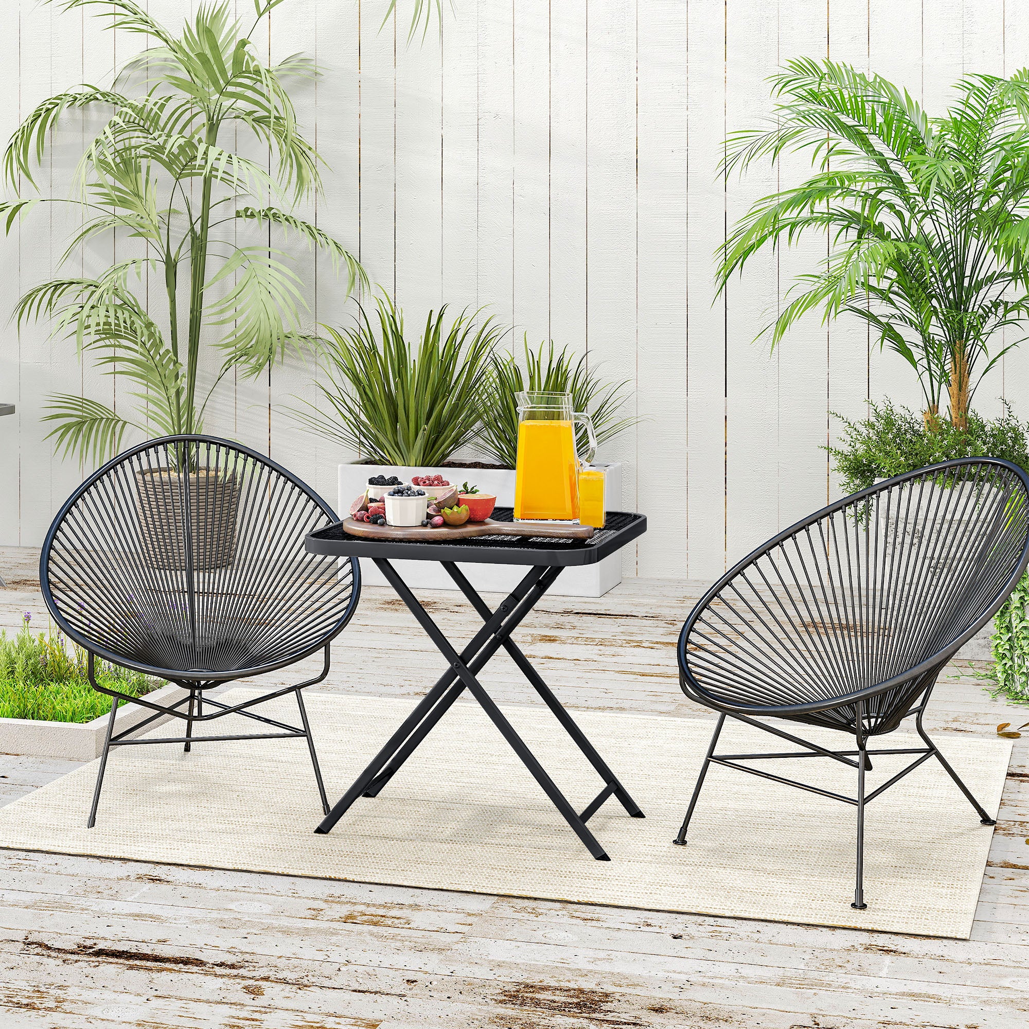 Väderbeständigt fällbart stålbord – 70 x 70 cm, Svart
