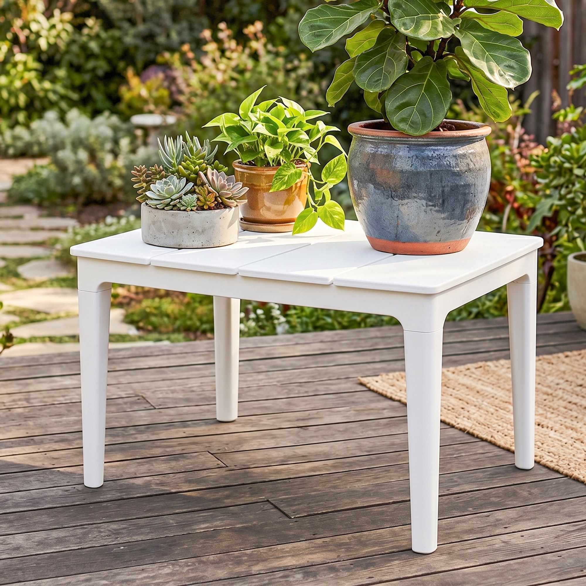 Väderbeständigt sidobord i plast för utomhusbruk, 70x53 cm, 35 kg kapacitet