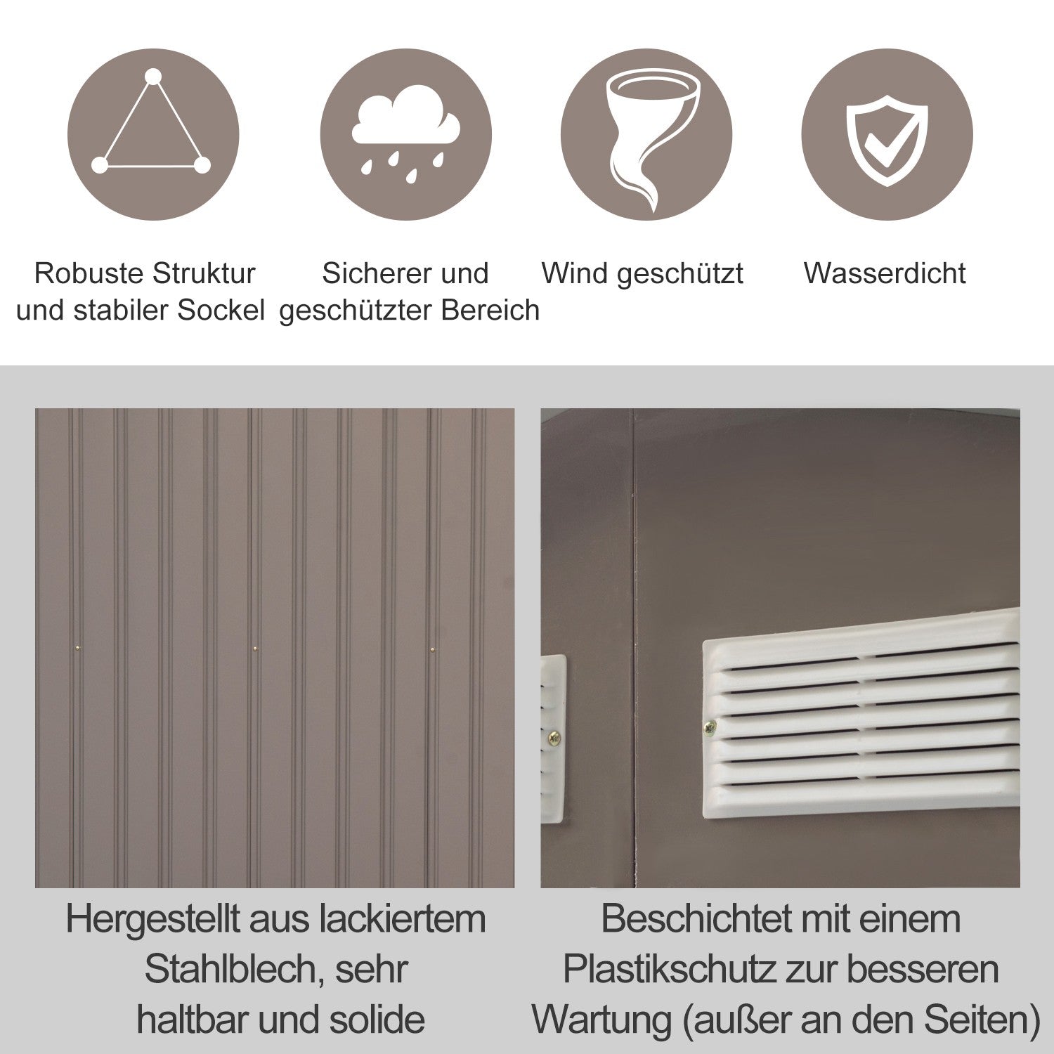 Väderbeständigt trädgårdsskjul i stål, skjutdörrar, golvstomme