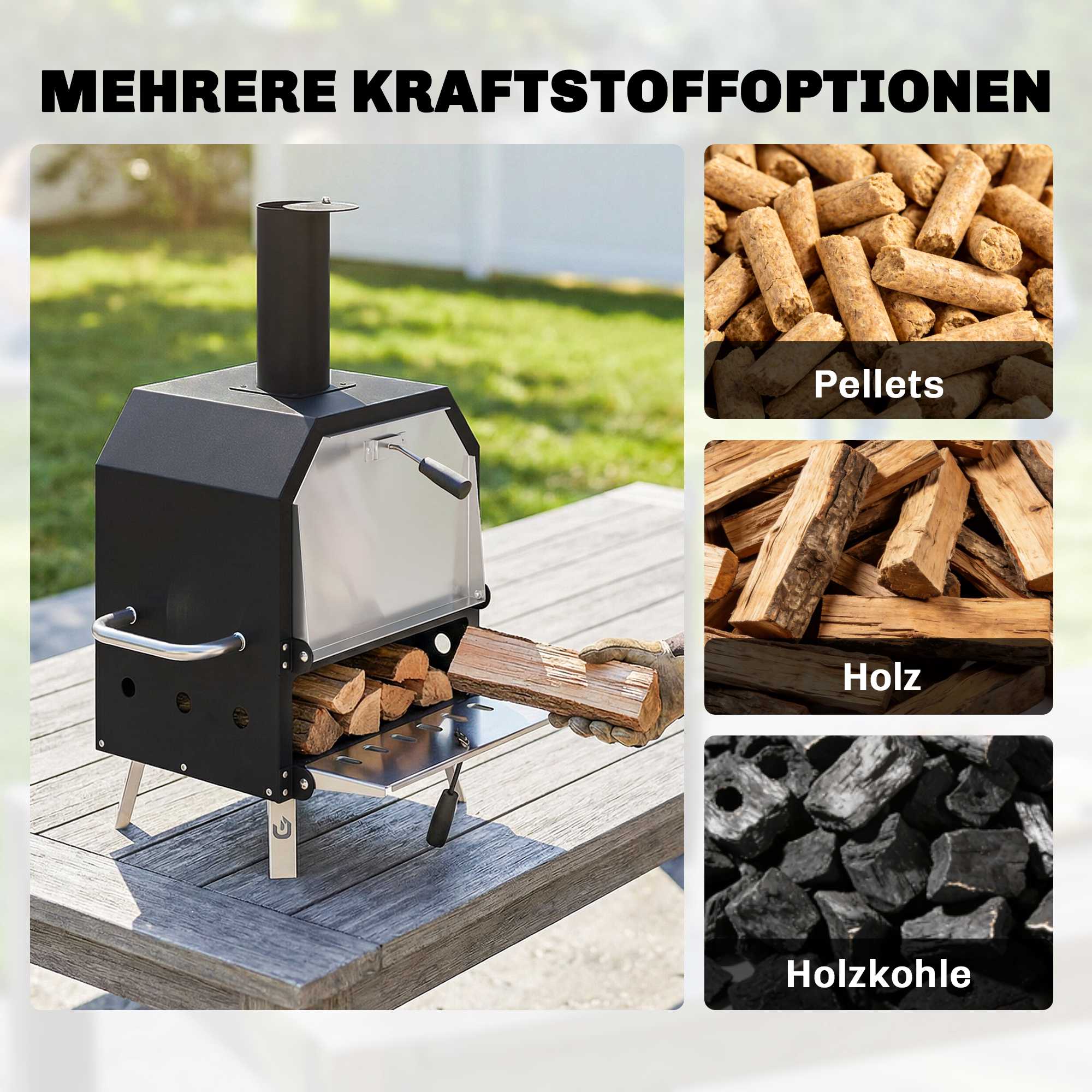 Vedeldad pizzaugn för utomhusbruk, rostfritt stål, 2 nivåer