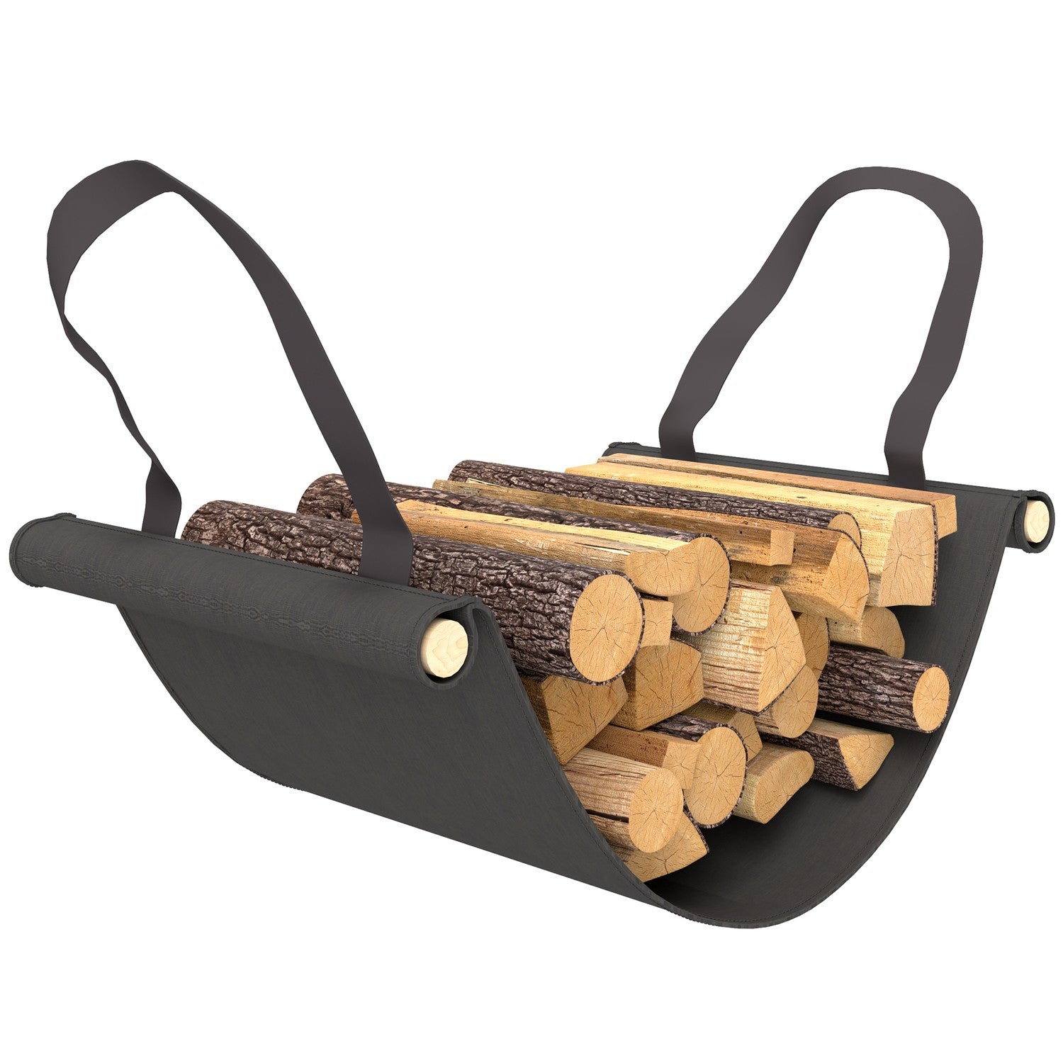 Vedställ, 0,33 m³, med bärväska & lock, metallram, upp till 150 kg, 120 x 36 x 99 cm, svart