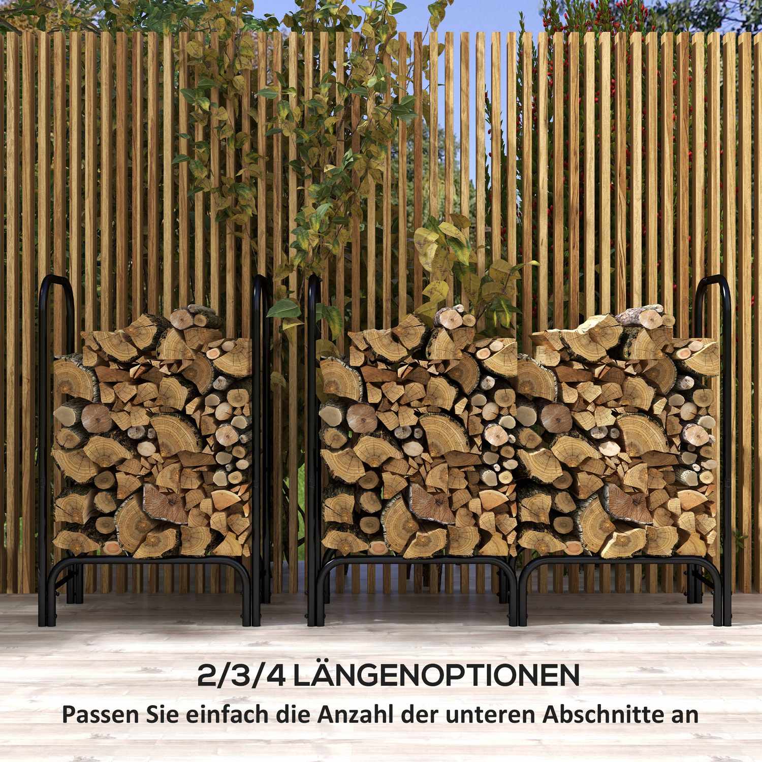 Vedställ, 0,33 m³, med bärväska & lock, metallram, upp till 150 kg, 120 x 36 x 99 cm, svart