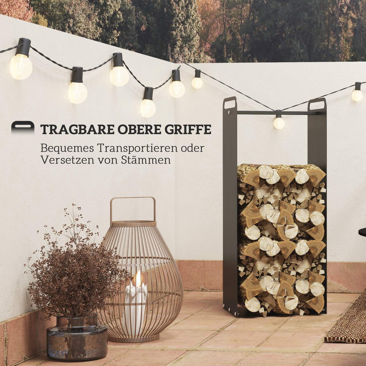 Vedställ i stål med handtag, 30 kg kapacitet, inomhus/utomhus