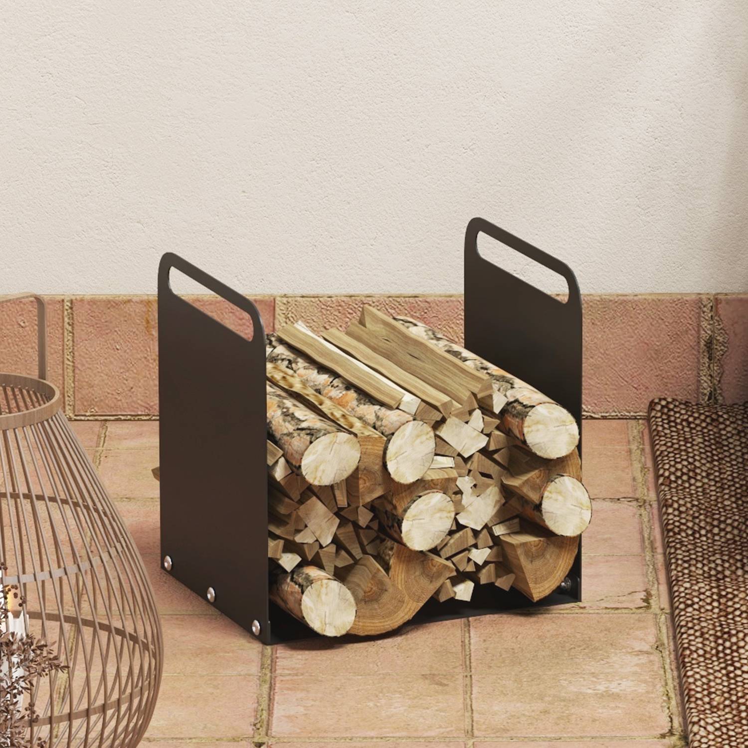 Vedställ i stål med handtag – 36,5 x 30 x 36 cm, 30 kg kapacitet
